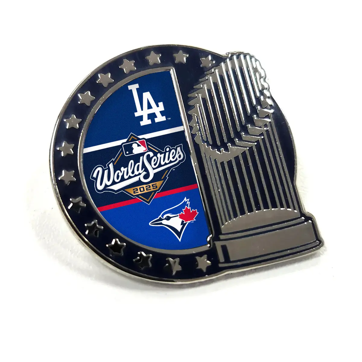 2025 MLB World Series Dueling Trophy Lapel Pin Los Angeles Dodgers Vs. Toronto Blue Jays