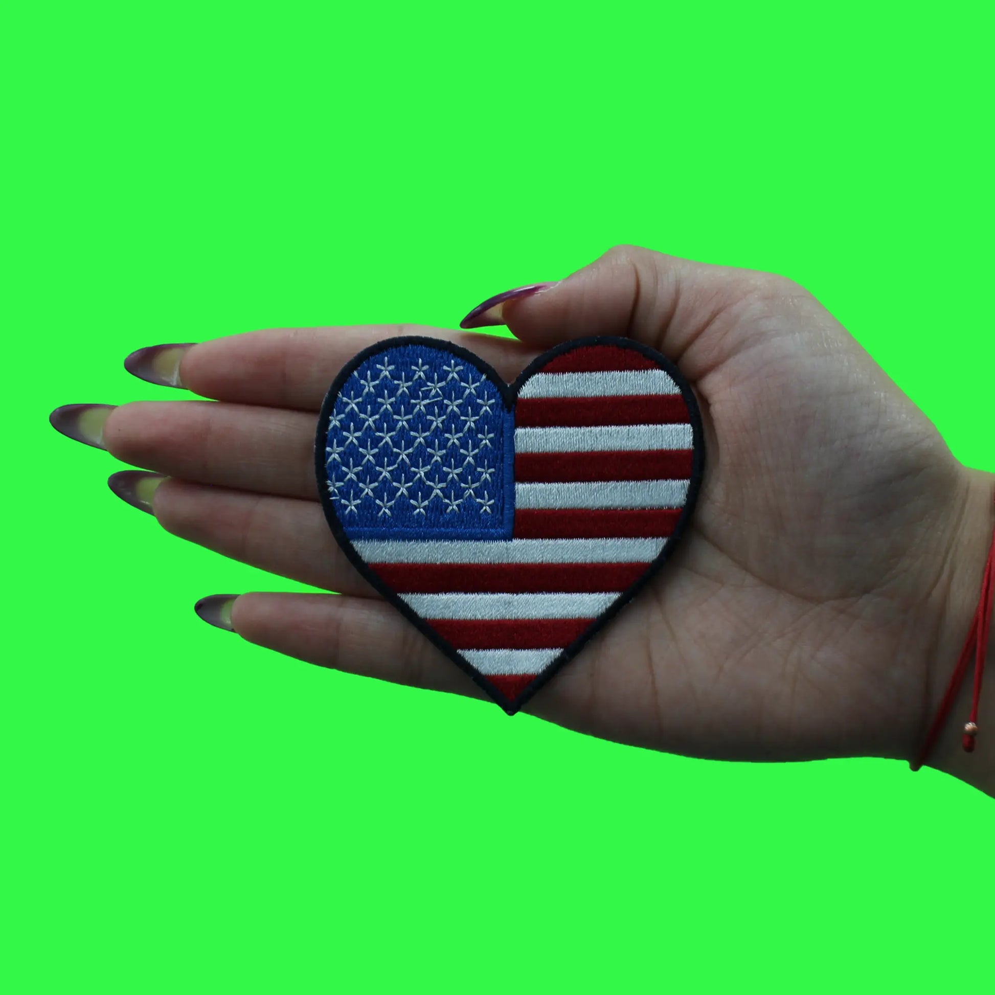 American Heart Flag Patch Stars Stripes Proud Embroidered Iron On