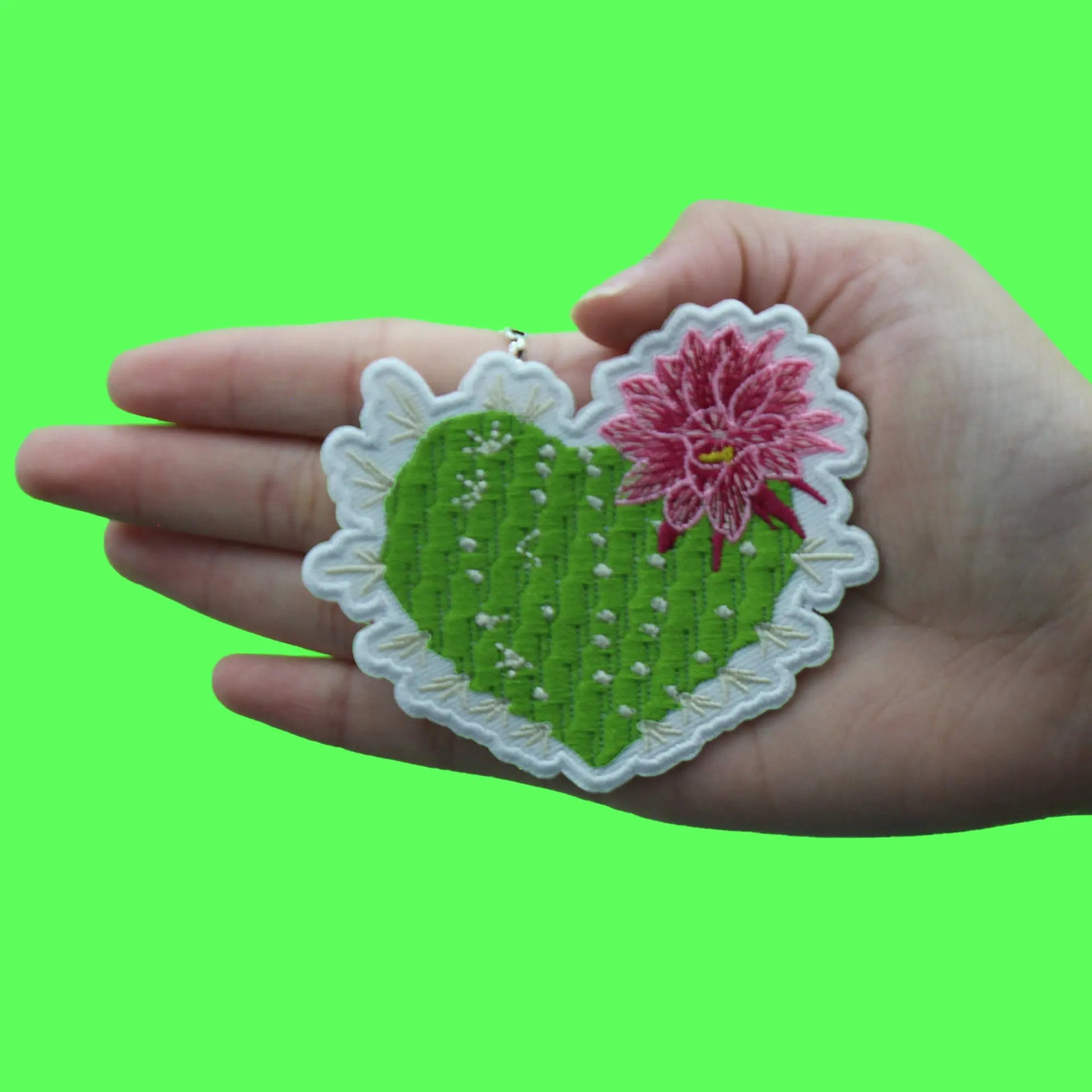 Cactus Heart Flower Patch Green Nopal Plant Embroidered Iron On