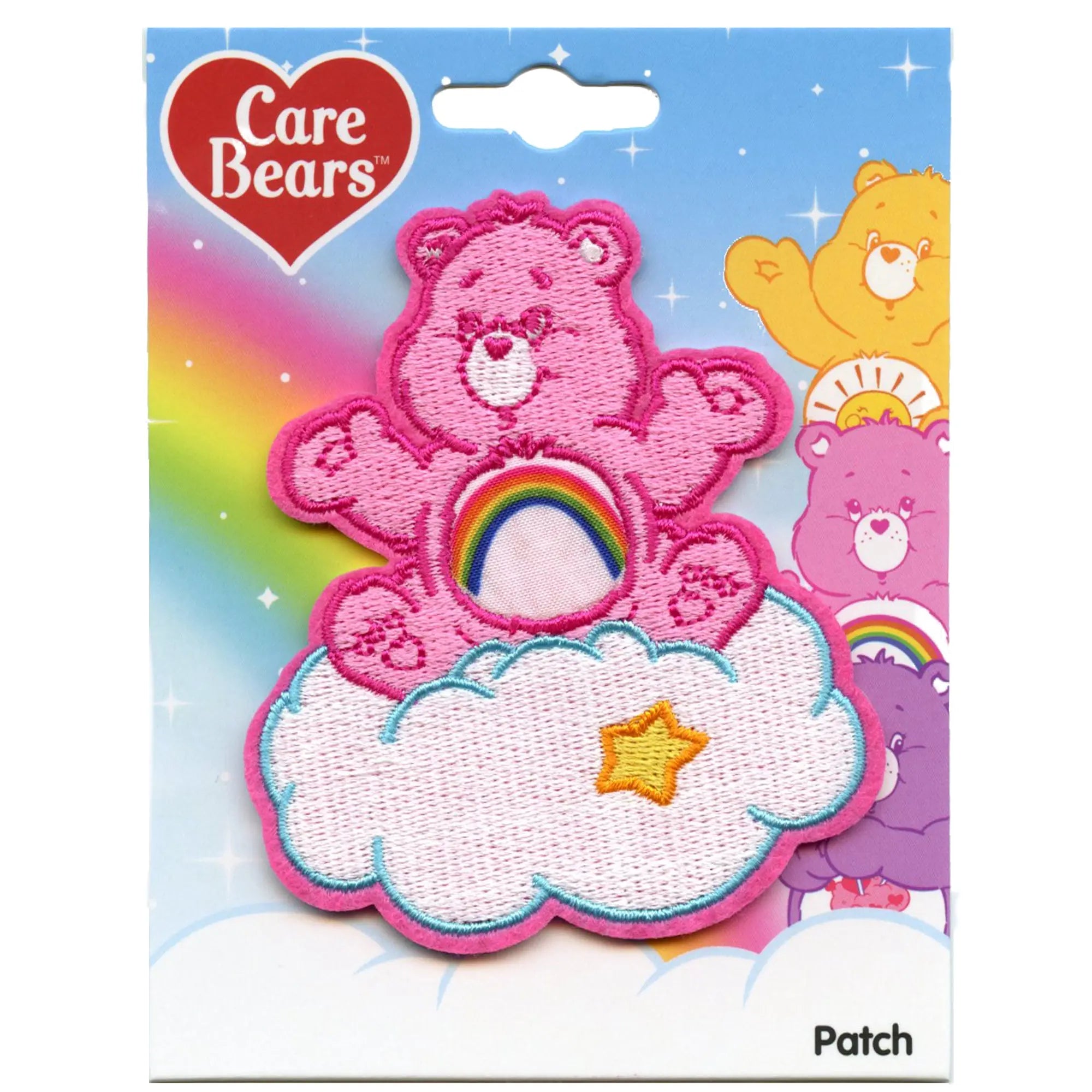 Patch brodé à repasser avec le dessin animé Cheer Care Bear rose arc-en-ciel pour enfants