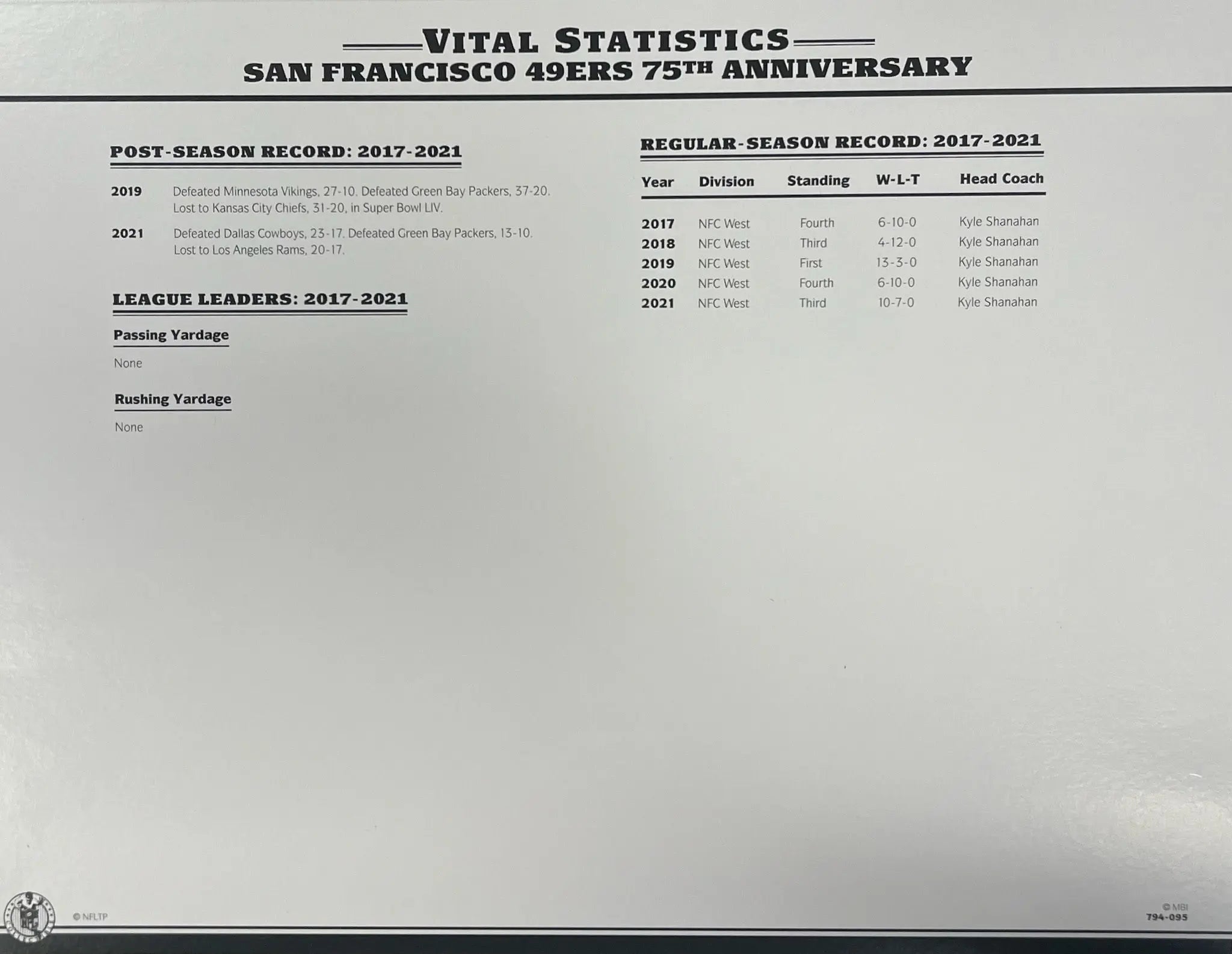 Écusson Willabee & Ward du 75e anniversaire des 49ers de San Francisco 2021 avec carte de statistiques