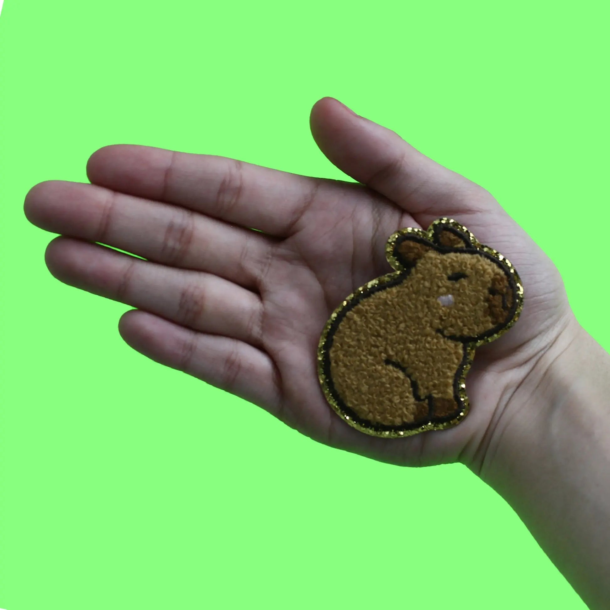 Cute Capybara Sitting Patch Blushing Glitter Mammal Chenille Iron On