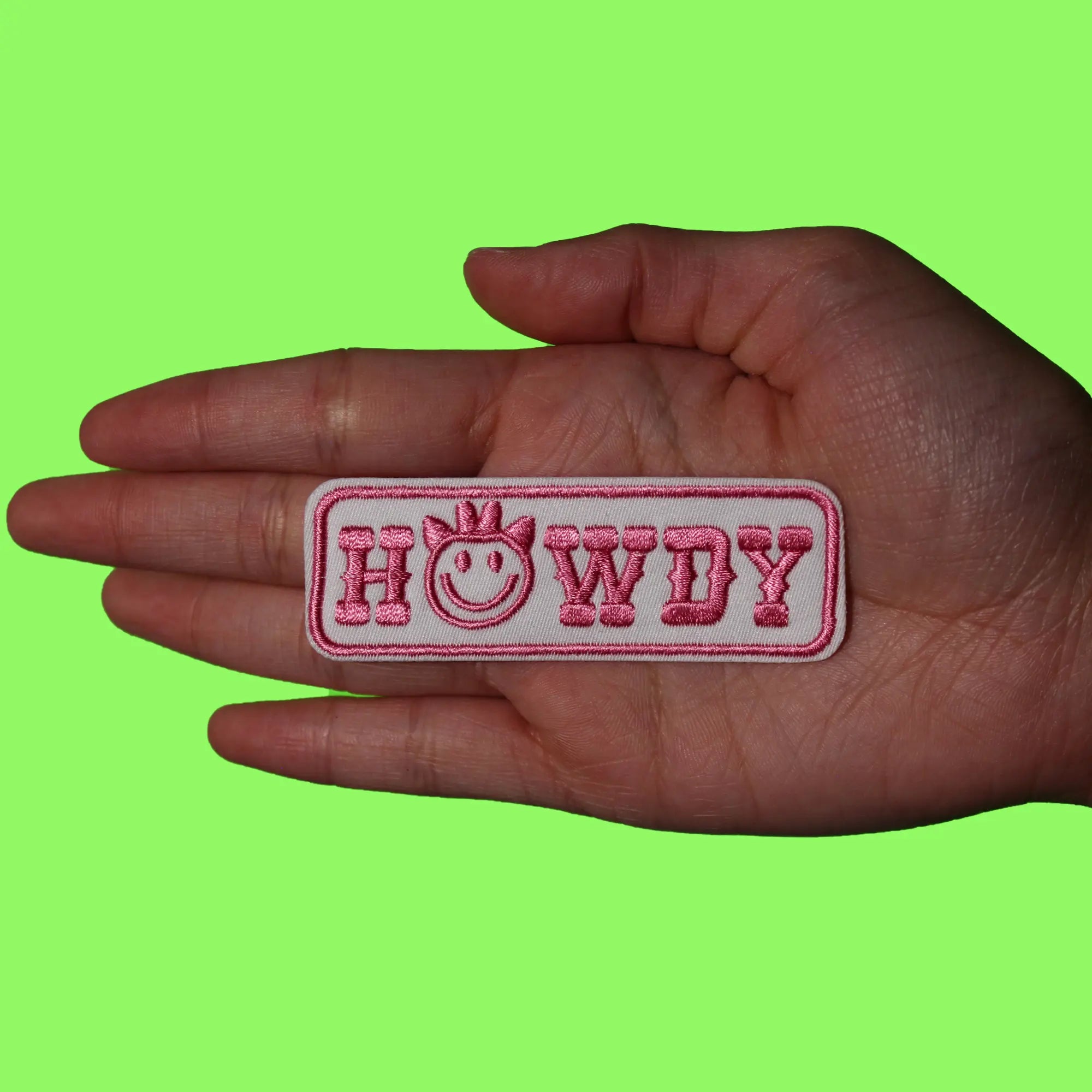 Howdy Country Smiley Patch Cutesy Western Script Embroidered Iron On