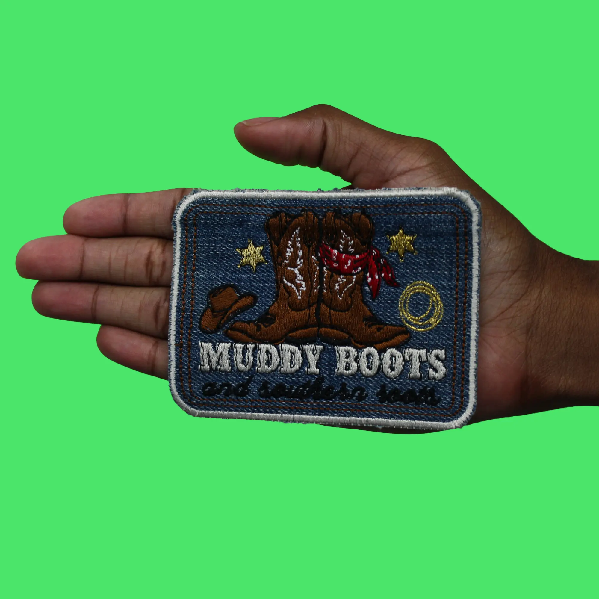Muddy Boots Southern Roots Patch Western Country Denim Embroidered Iron On