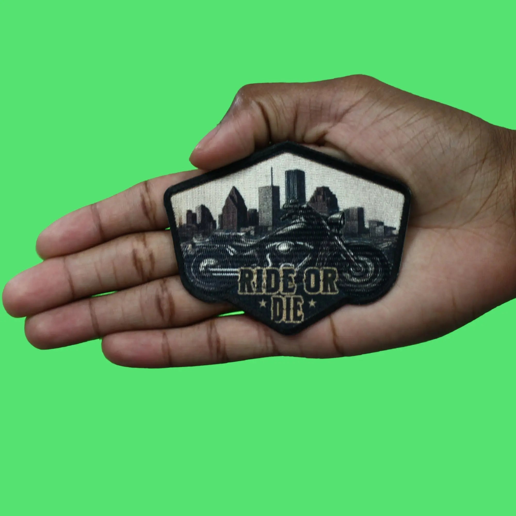 Ride Or Die Biker Patch Motorcycle Skyline View Embroidered Iron-On