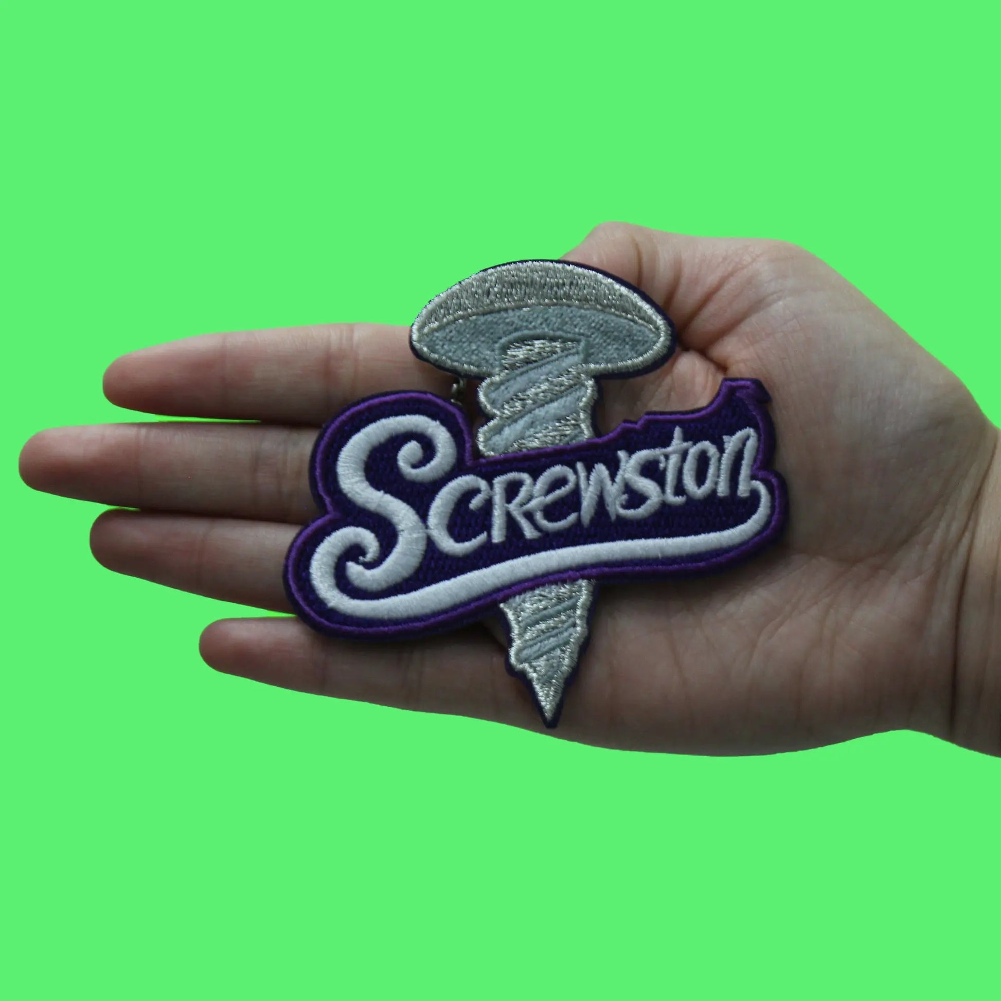Screwston Screw Patch Script Houston Texas Embroidered Iron On