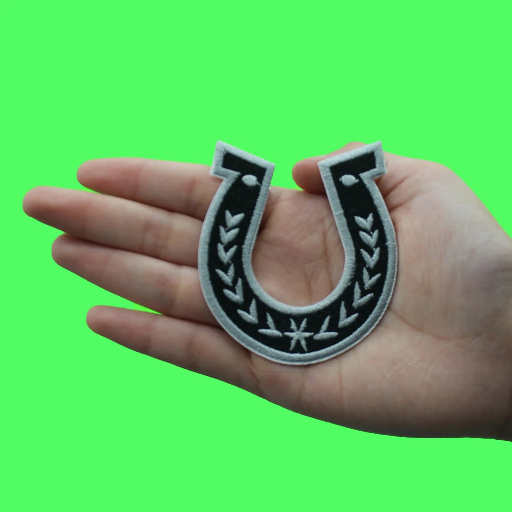 Silver Horse Shoe Patch Western Cowboy Embroidered Iron On