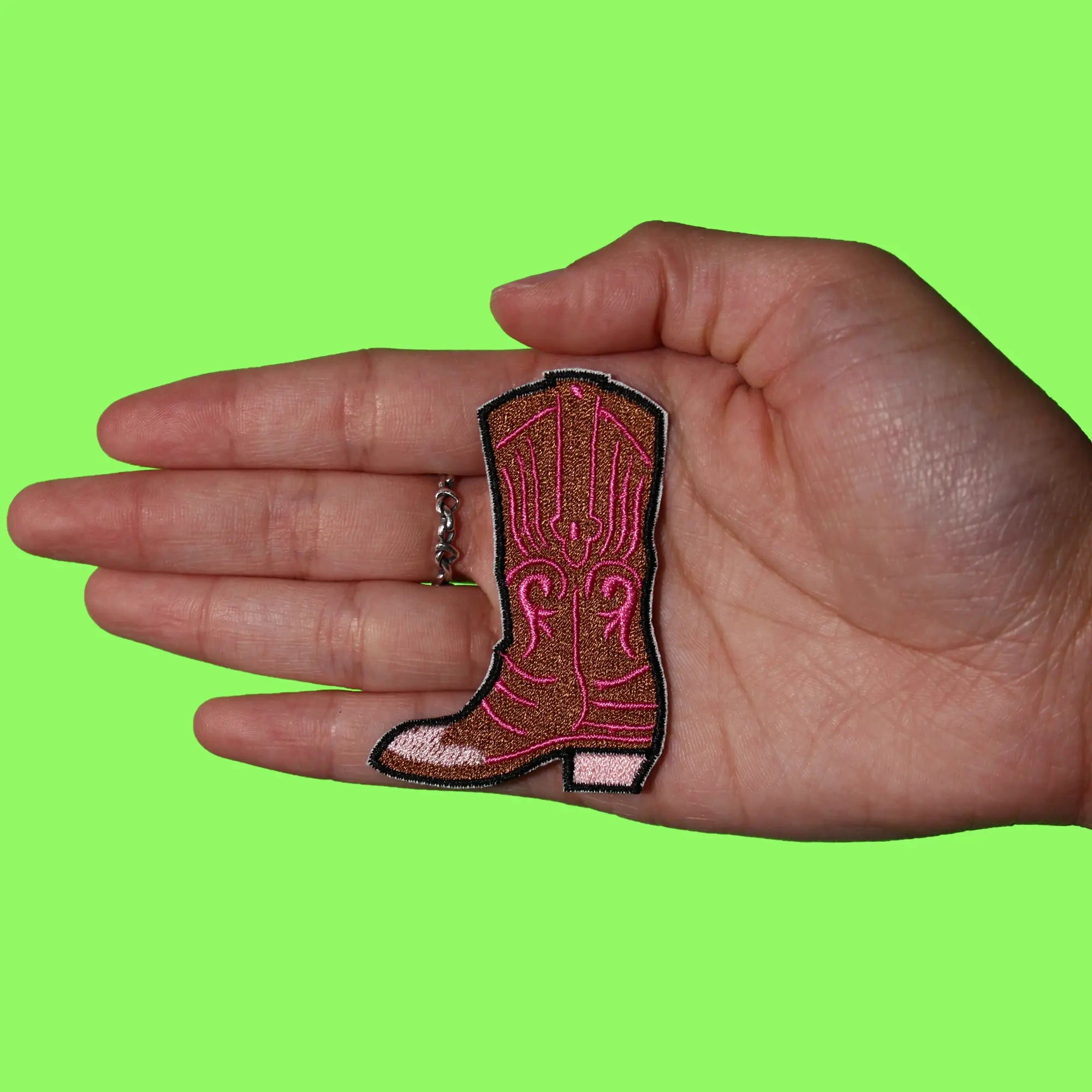 Southern Cowgirl Boots Patch Pink Cutesy Western Embroidered Iron On