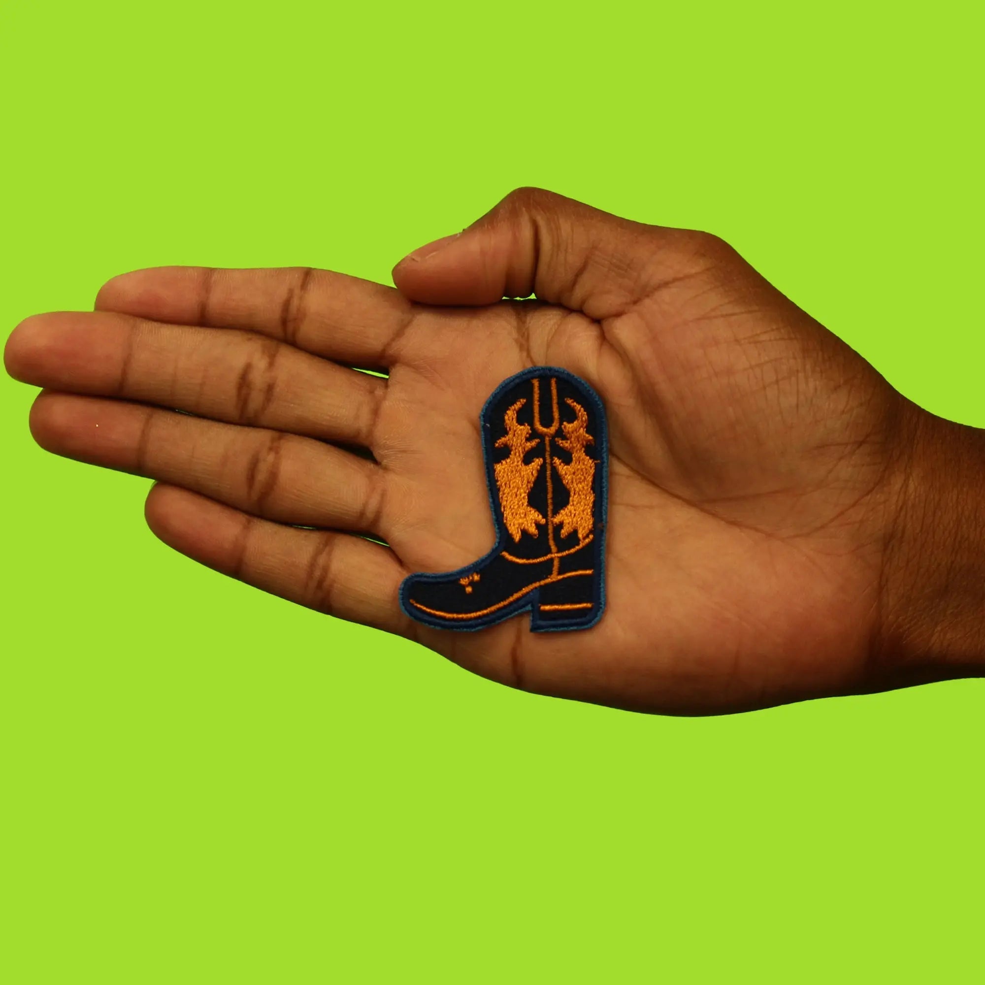 Western Cowboy Boots Patch Blue Brown Vaquero Embroidered Iron On