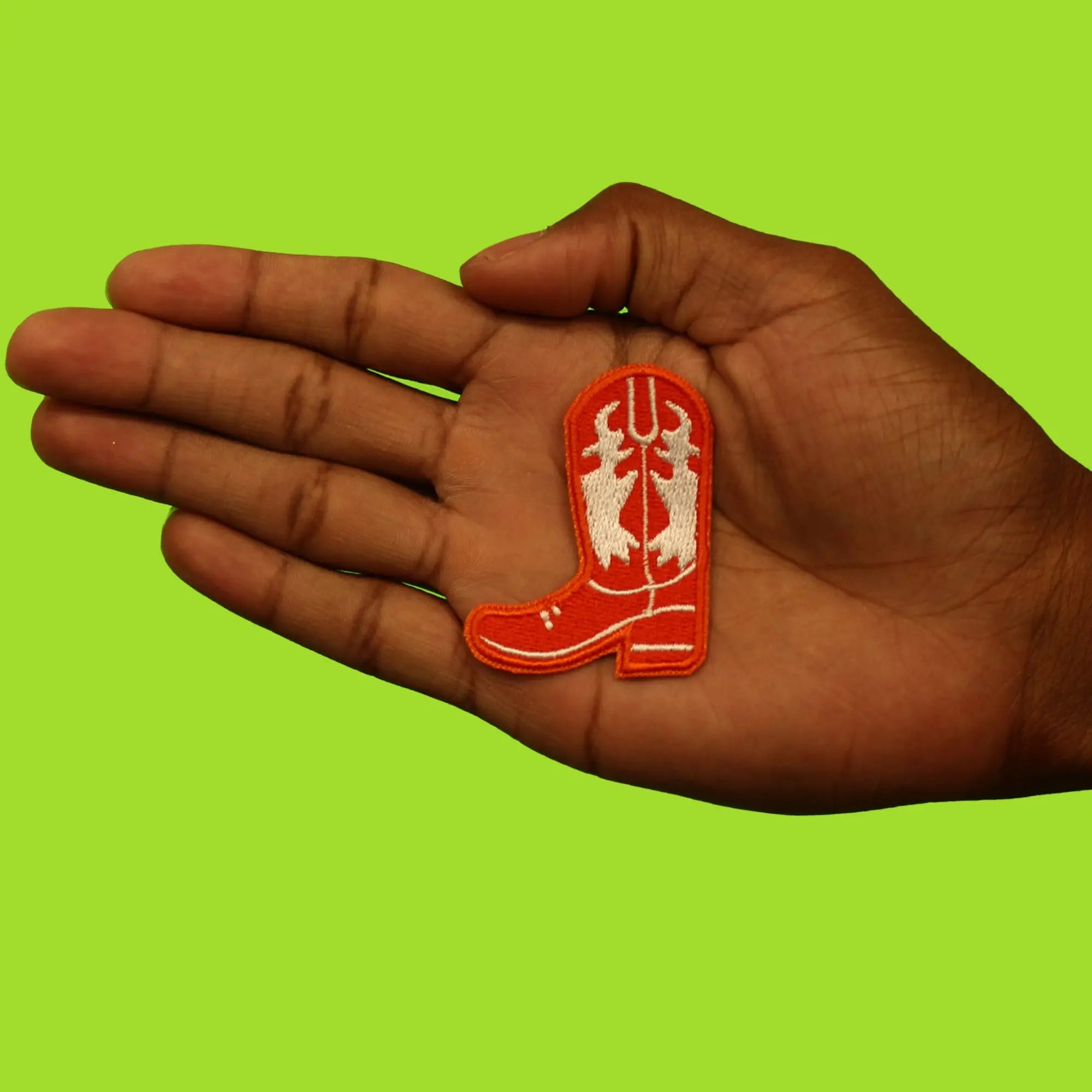 Western Cowboy Boots Patch Orange White Vaquero Embroidered Iron On