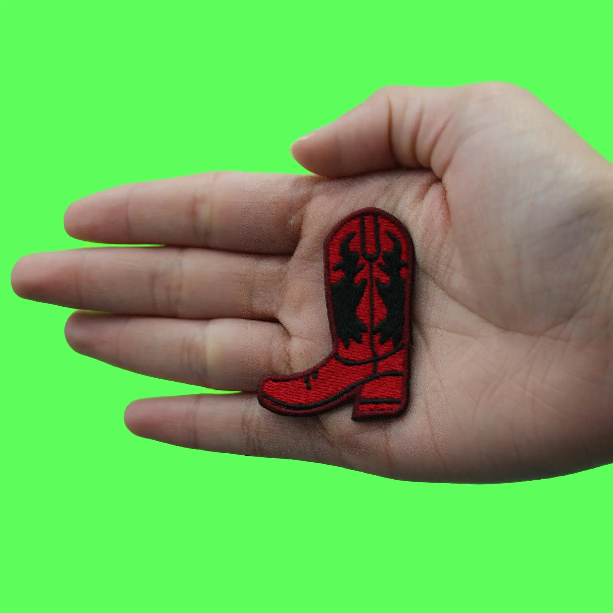 Western Cowboy Boots Patch Red Black Vaquero Embroidered Iron On