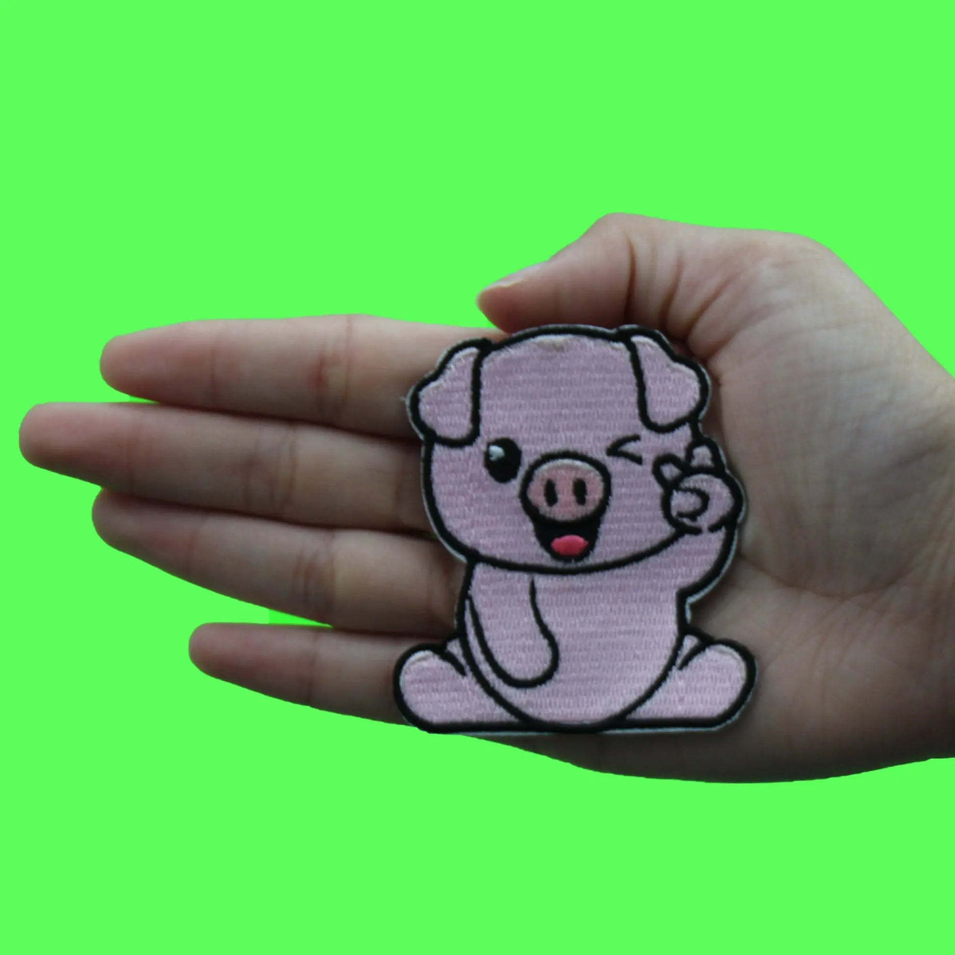 Winking Peace Pig Patch Cute Cartoon Mammal Embroidered Iron On