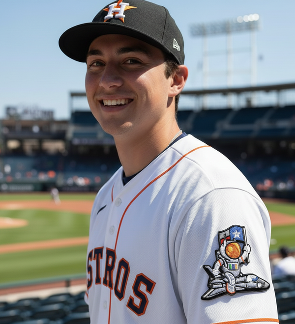 Baseball player in Houston Astros uniform on a baseball field