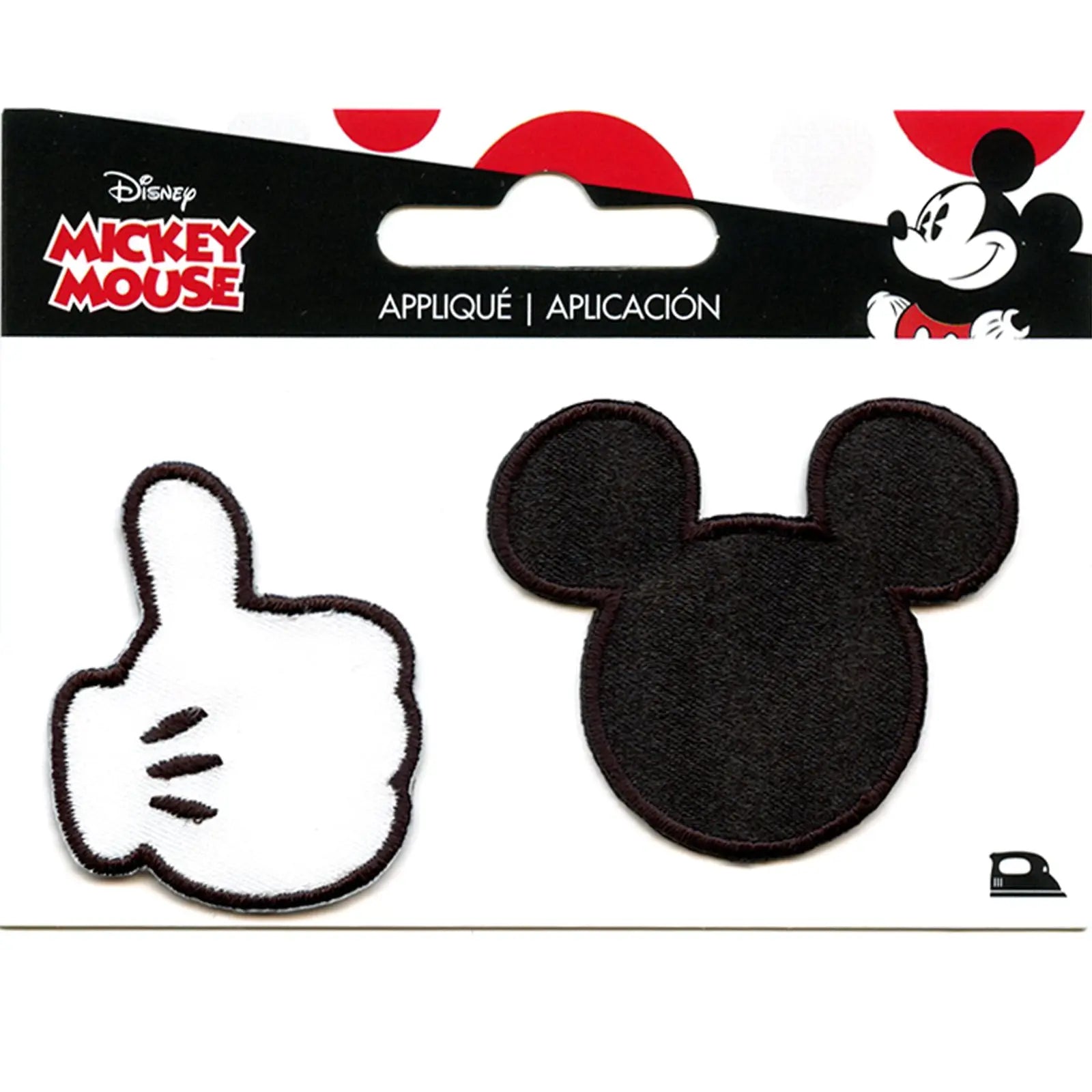 Disney Mickey Mouse White Glove and Silhouette Iron on Applique Patch