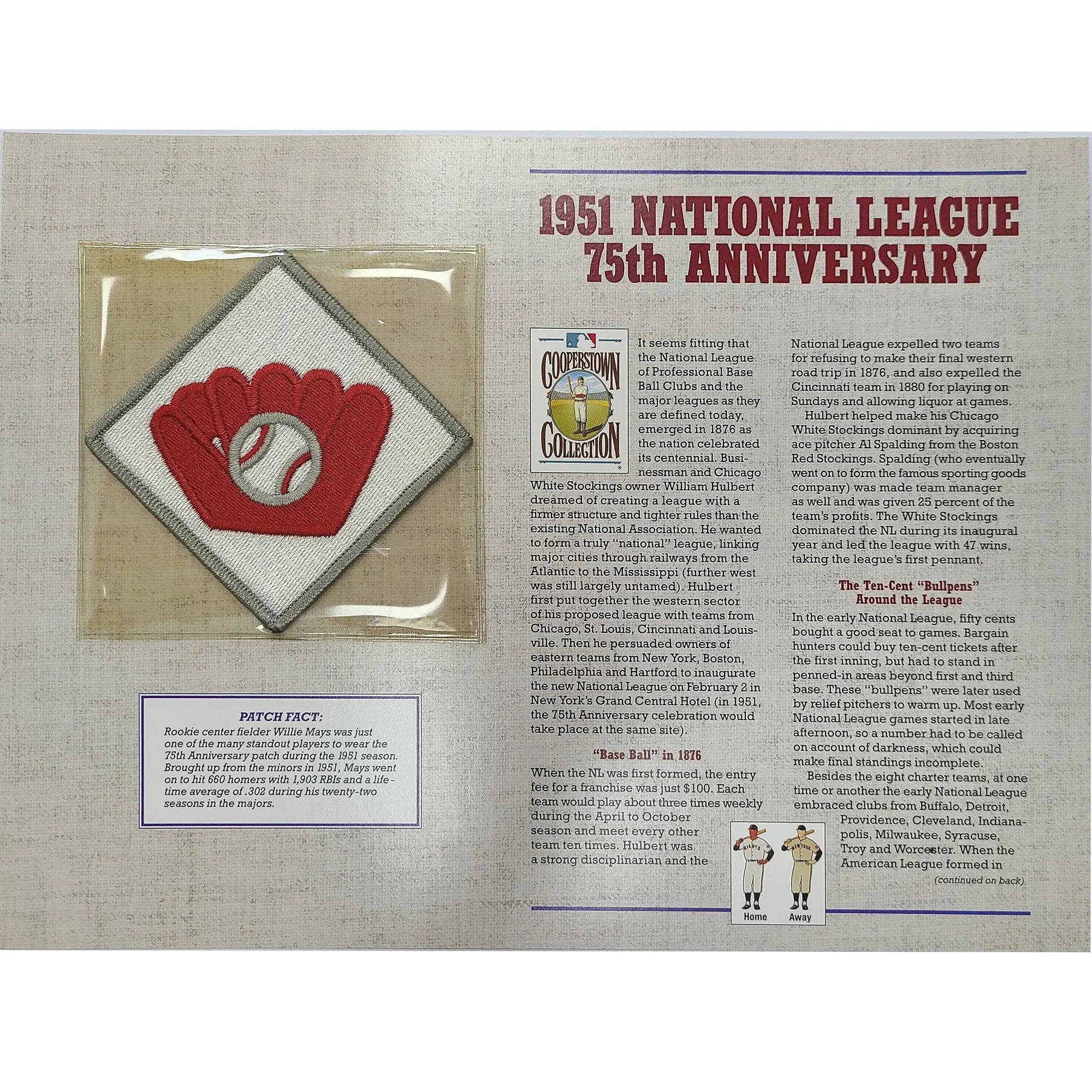 1951 National League 75th Anniversary Willabee & Ward Patch With Stat Card