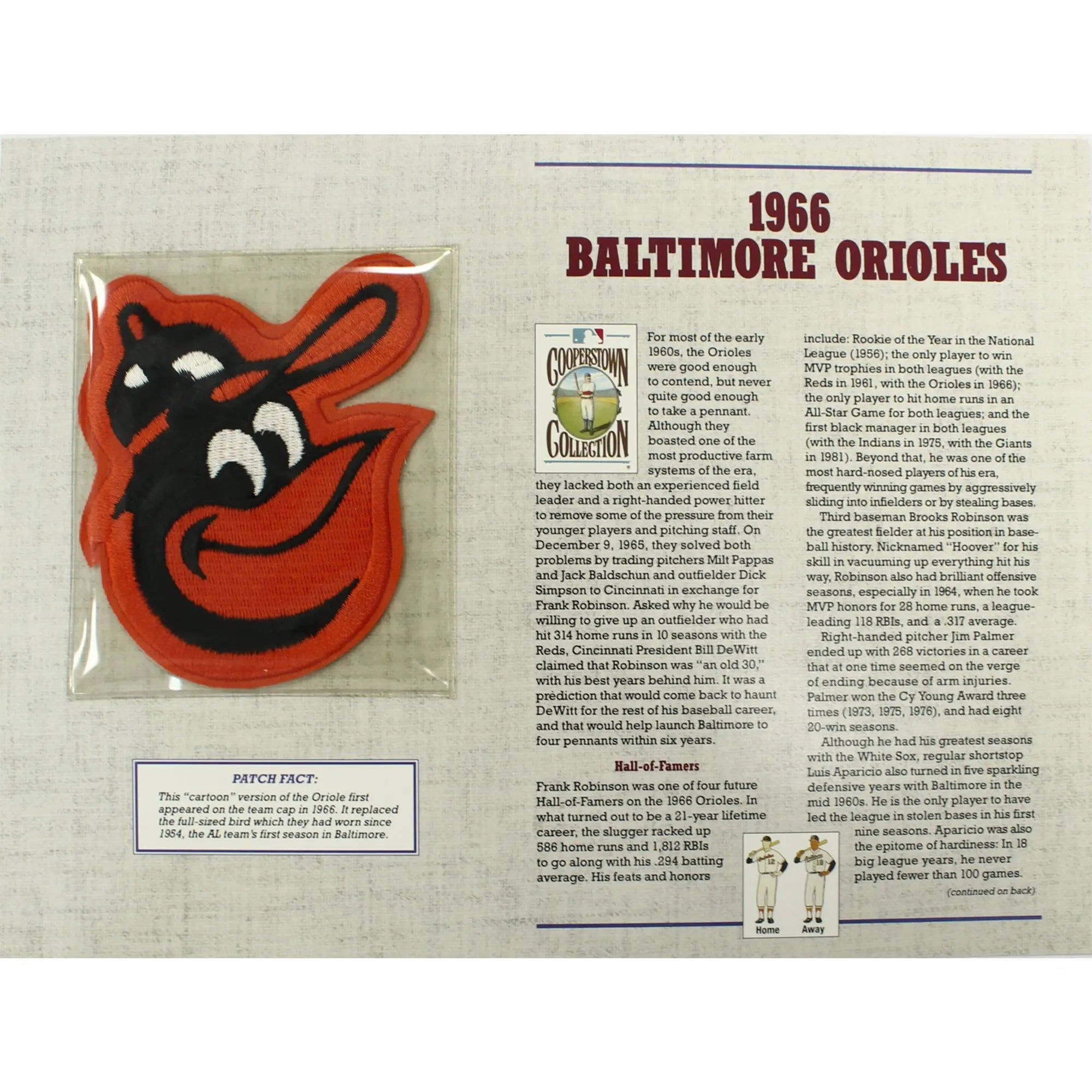 1966 Baltimore Orioles Willabee & Ward Patch With Stat Card