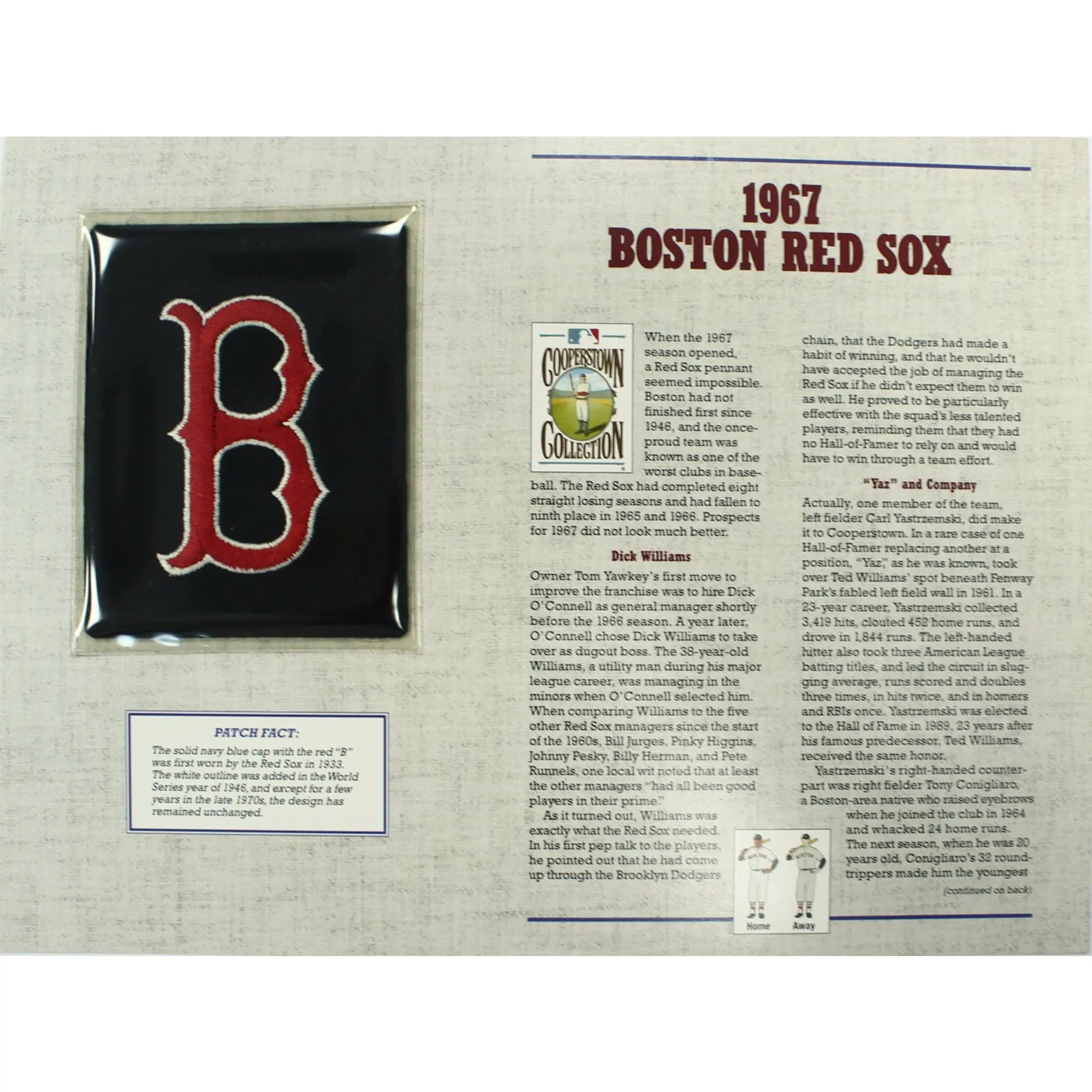 1967 Boston Red Sox Willabee & Ward Patch With Stat Card
