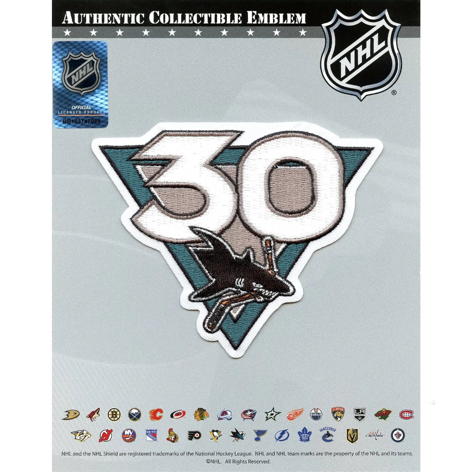 2021 San Jose Sharks Team 30th Anniversary Season Logo Jersey Patch