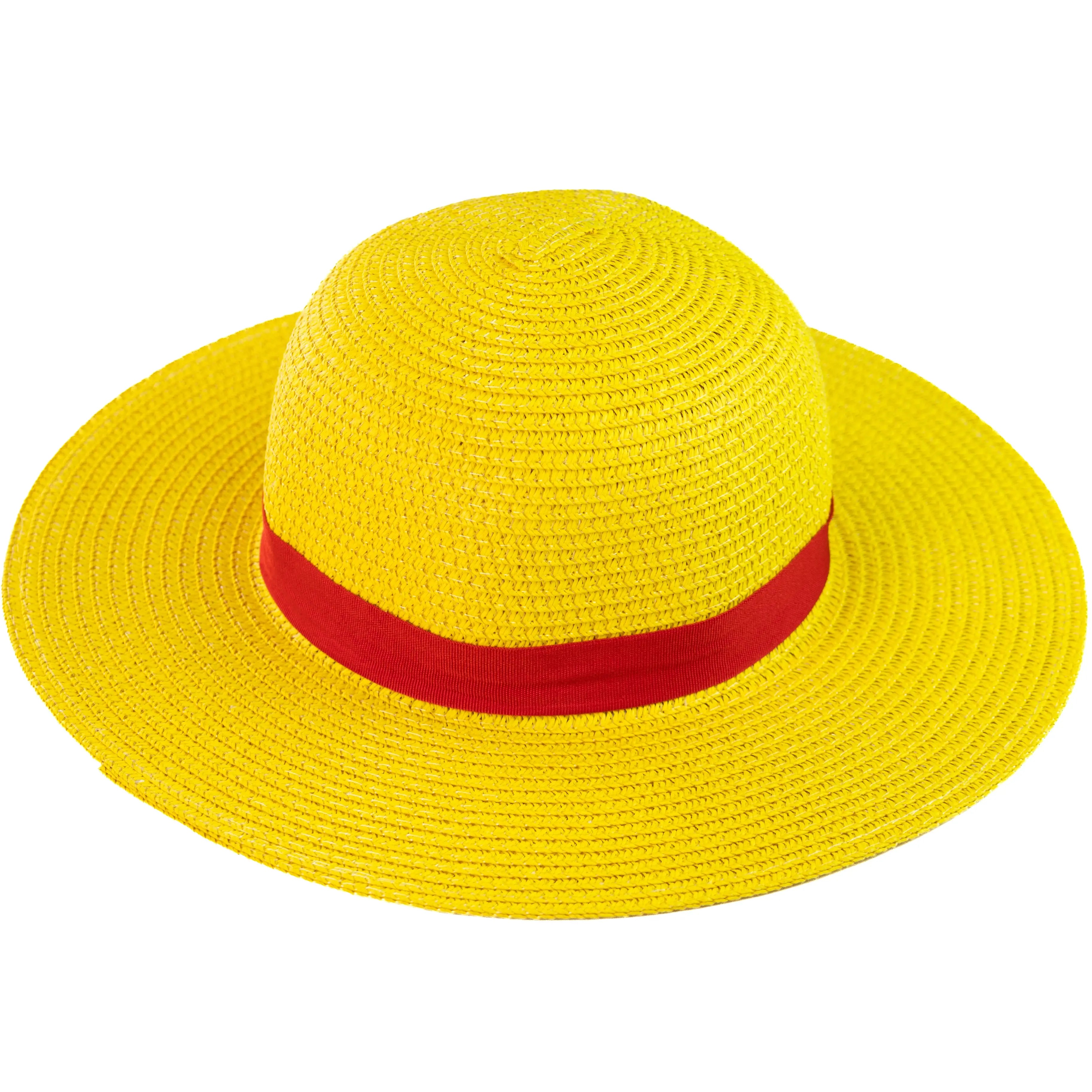 Anime Yellow Straw Hat with Red Ribbon