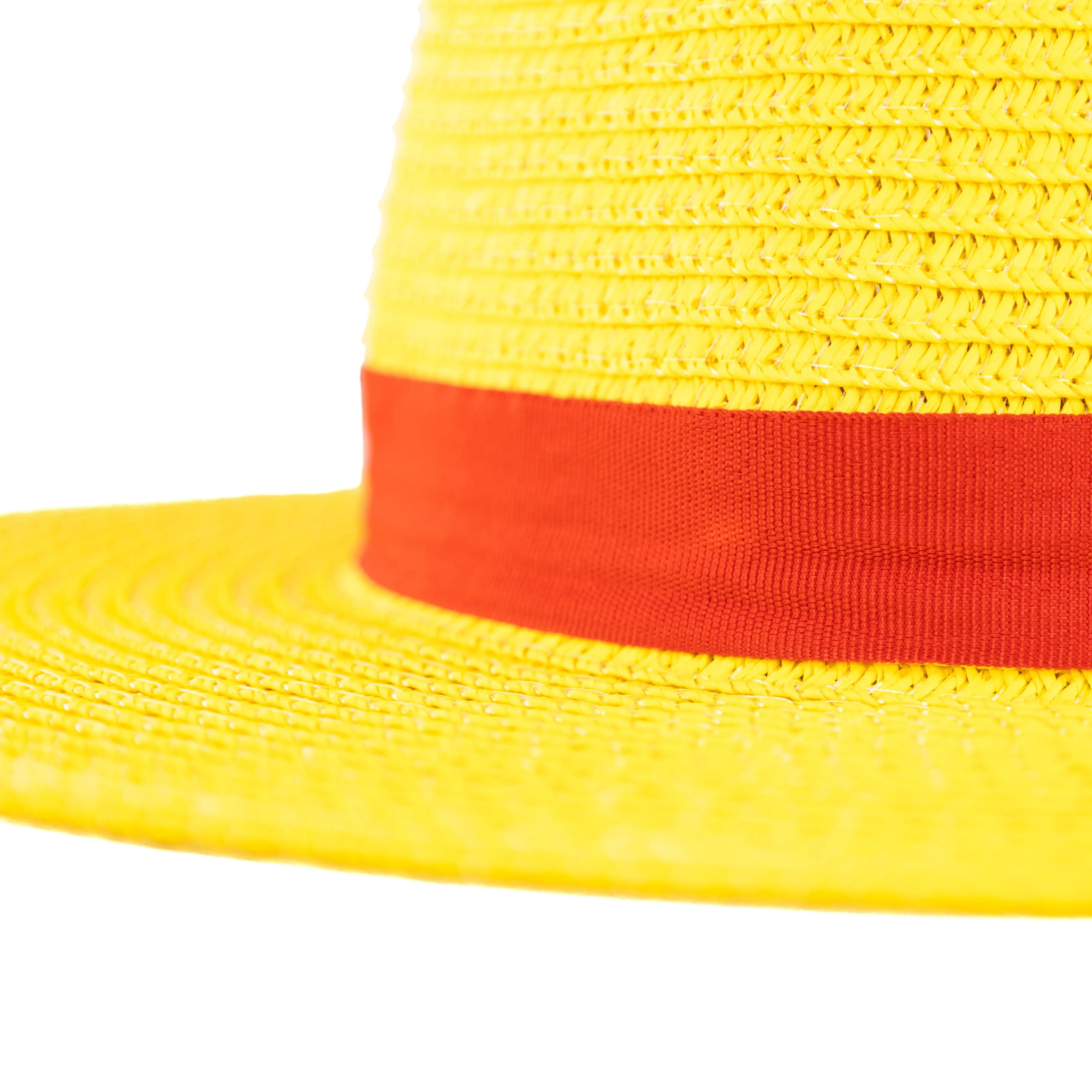 Anime Yellow Straw Hat with Red Ribbon