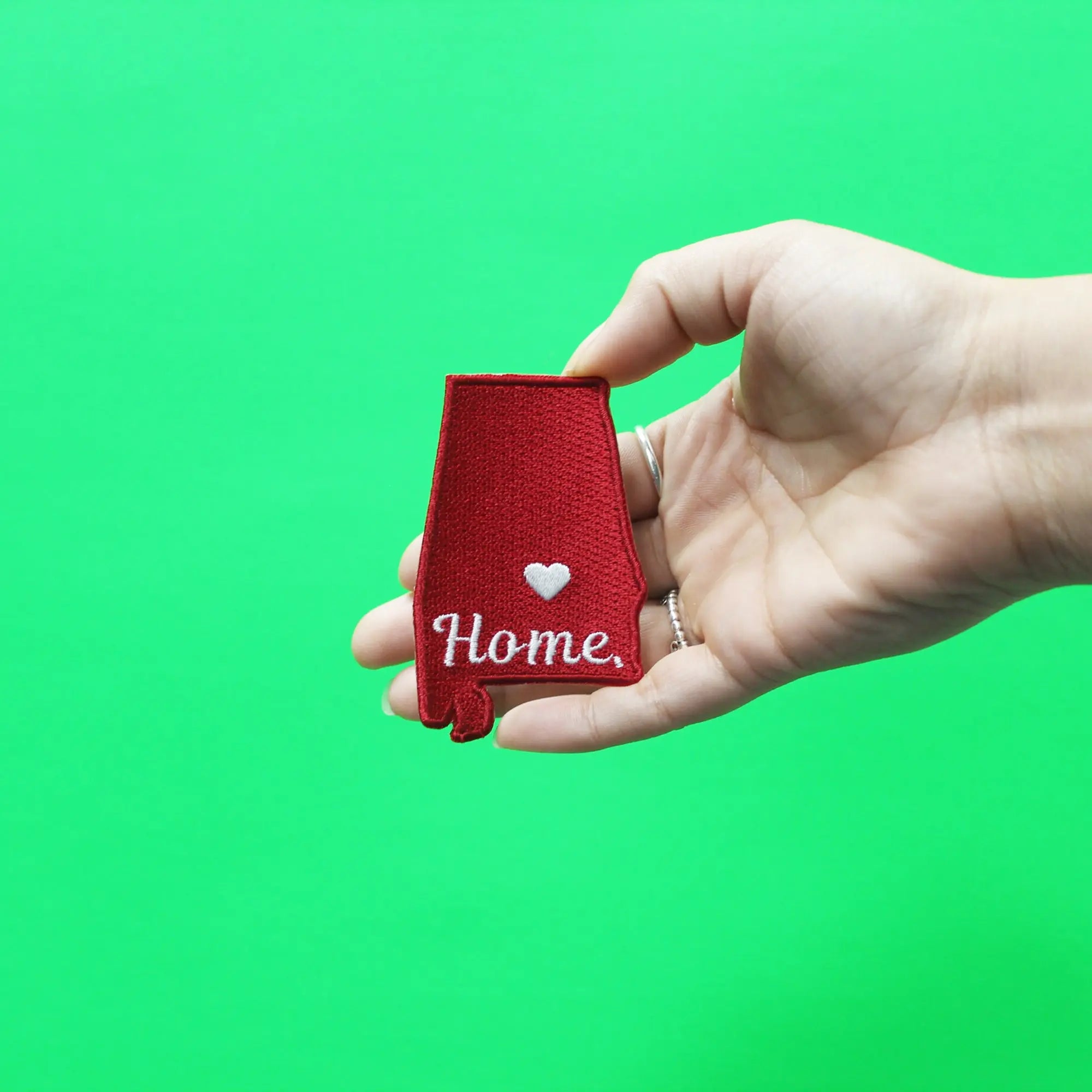 Alabama Home State Patch College Parody Embroidered Iron On - Red/White