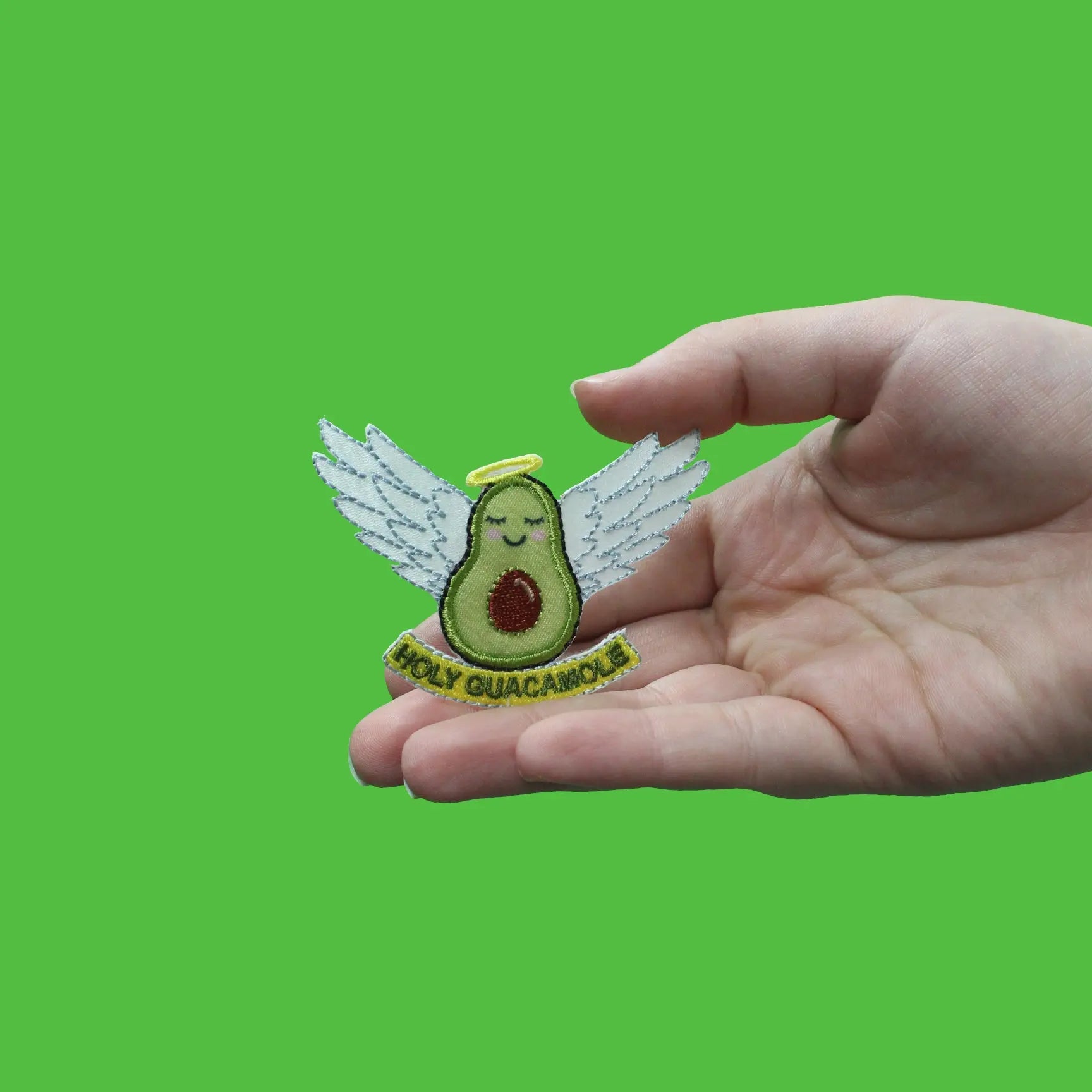 Angelic Avocado Holy Guacamole Embroidered Iron On Applique Patch