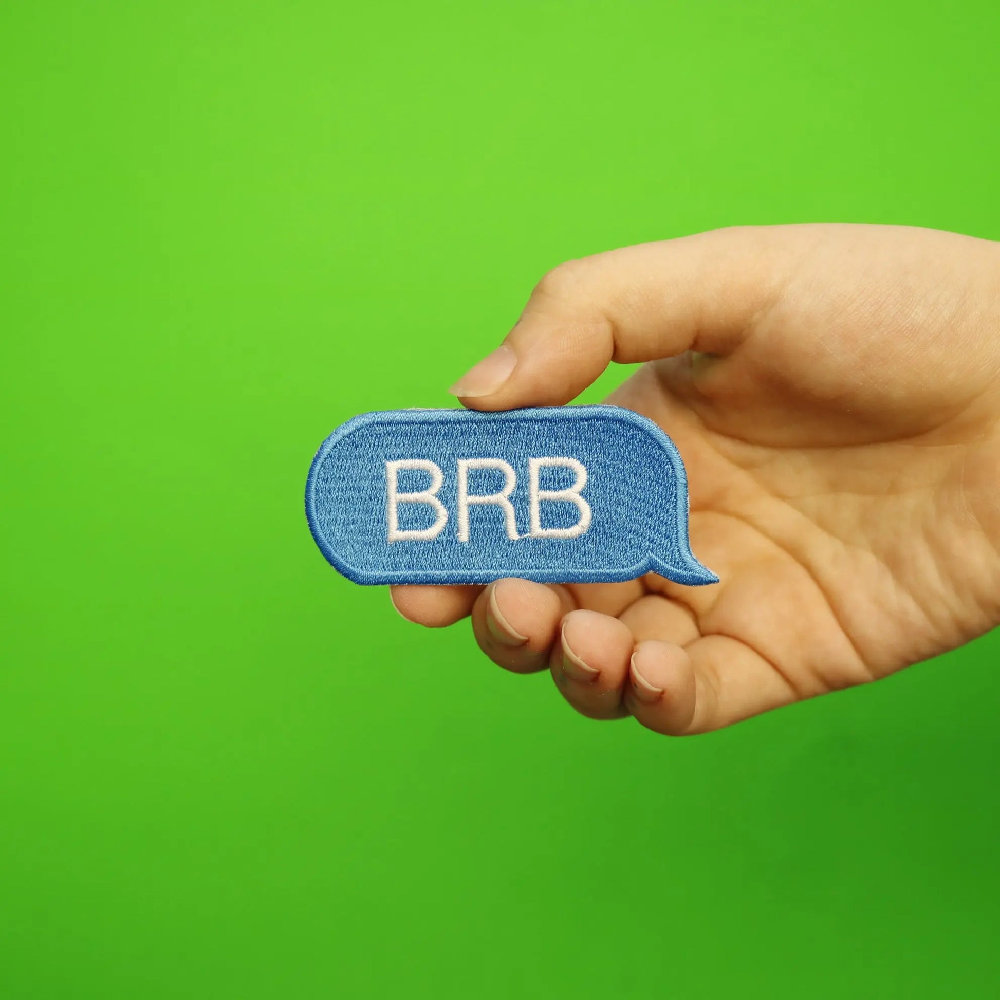 BRB Blue Text Bubble Embroidered Iron On Patch