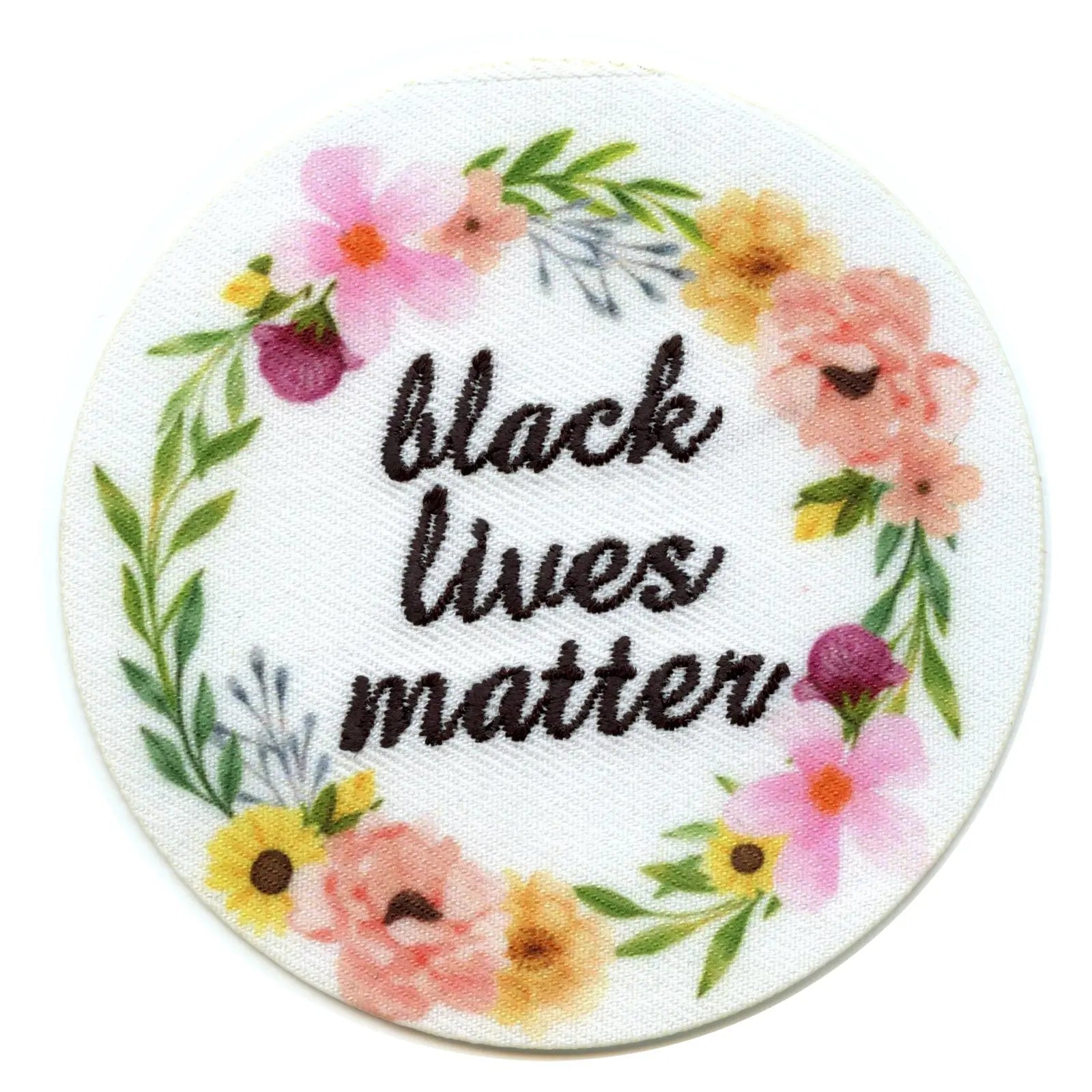 Black Lives Matter Floral Circle Embroidered Iron On FotoPatch