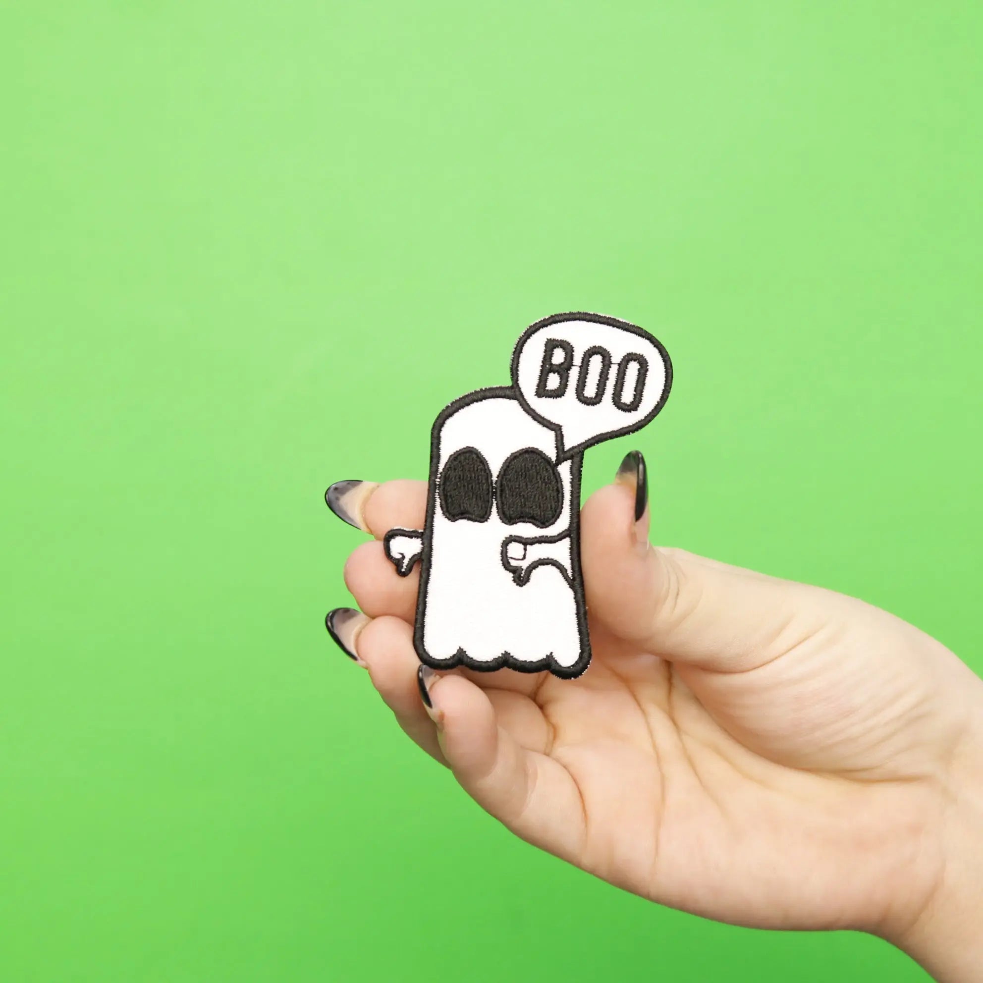 Halloween Booing Ghost With Thumbs Down Embroidered Iron On Patch