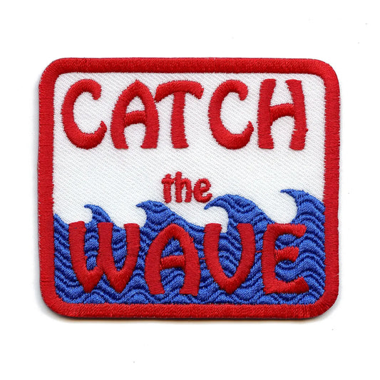 Catch The Wave Red Surfing Box Logo Iron On Embroidered Patch
