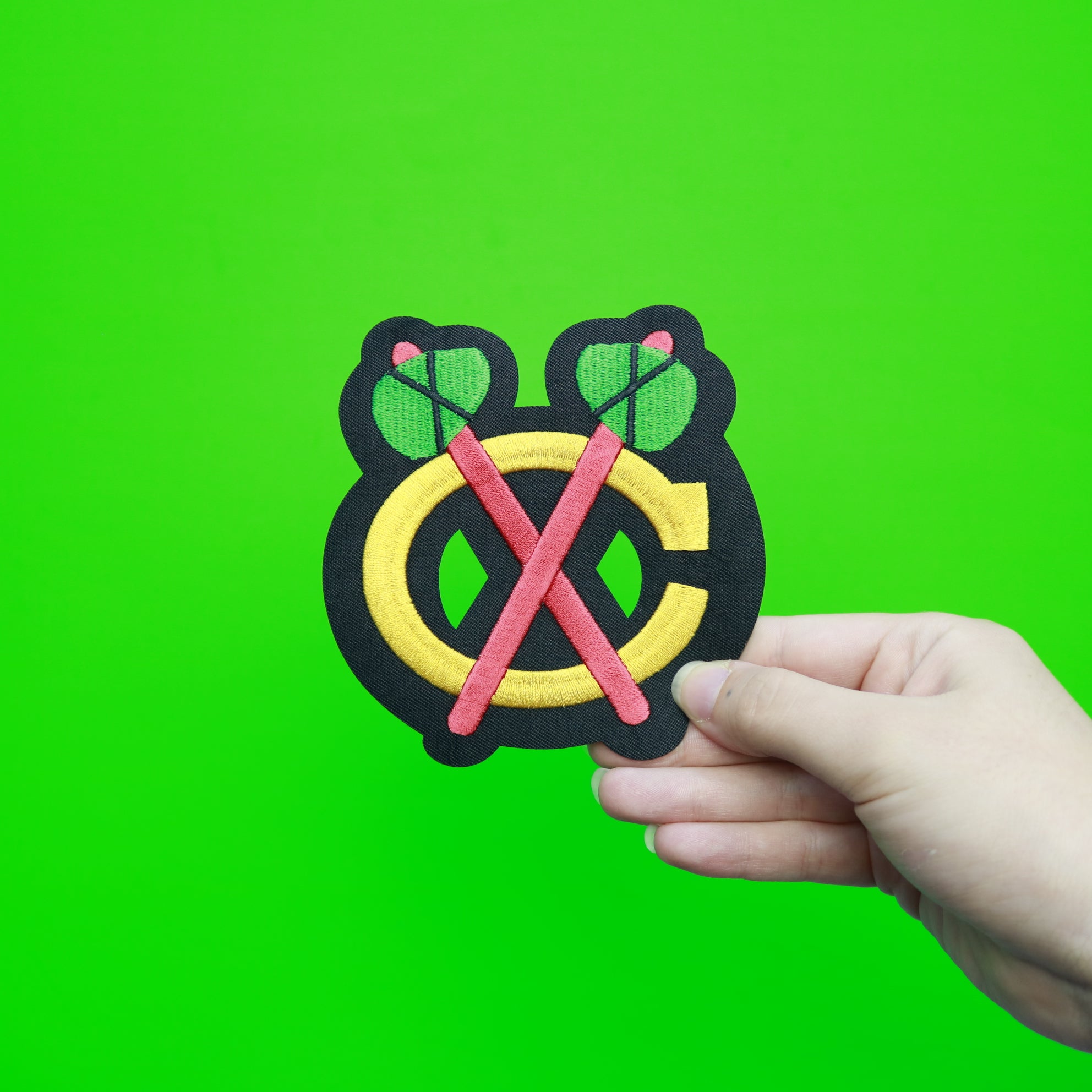 Chicago Blackhawks Shoulder Tomahawks Logo Road Jersey Patch (Red Sticks)