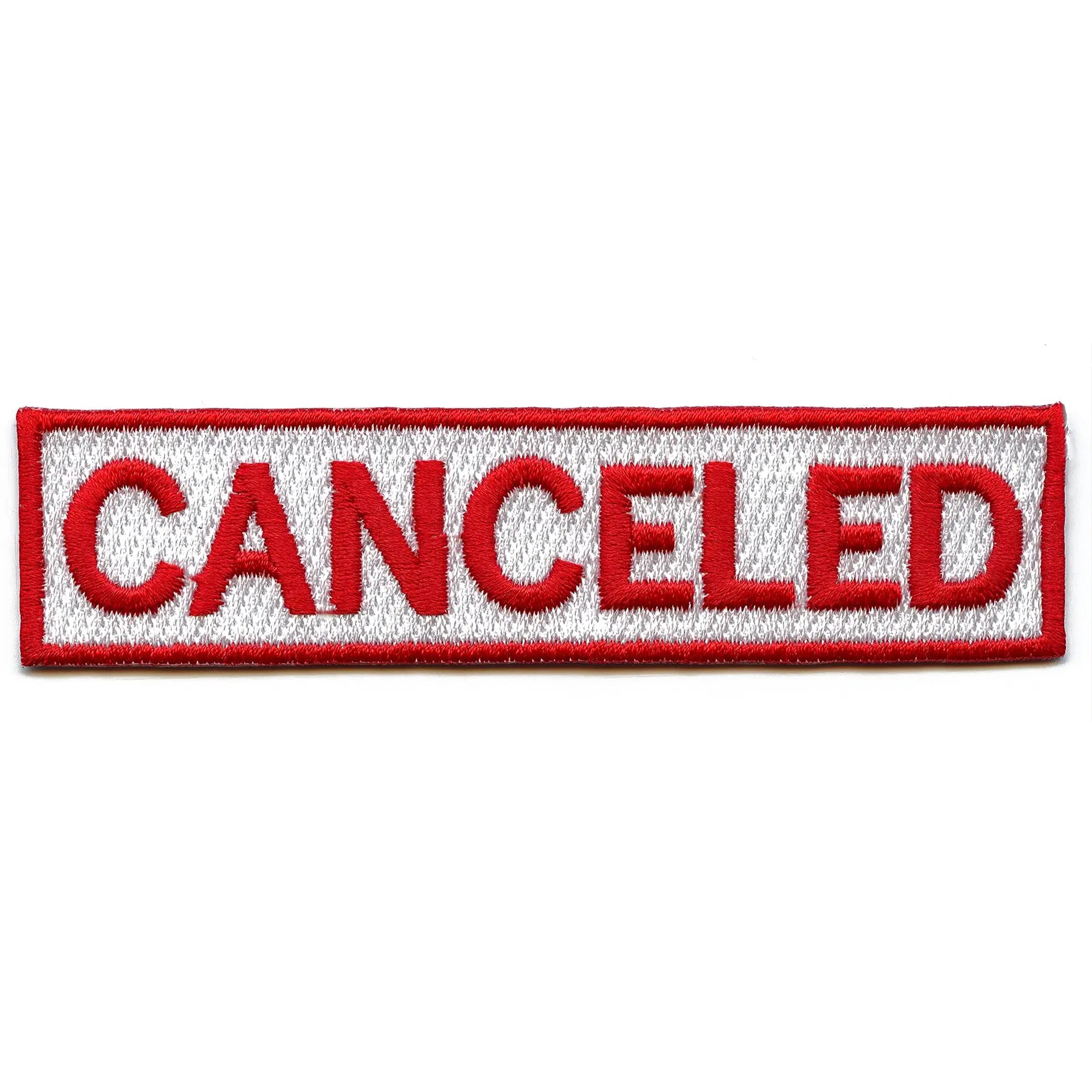 Canceled Red And White Box Logo Embroidered Iron On Patch