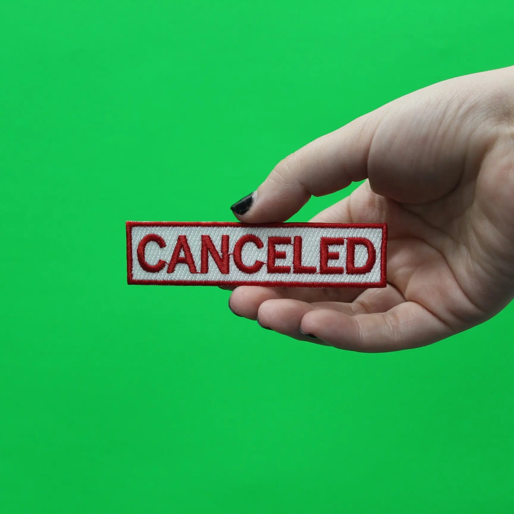 Canceled Red And White Box Logo Embroidered Iron On Patch