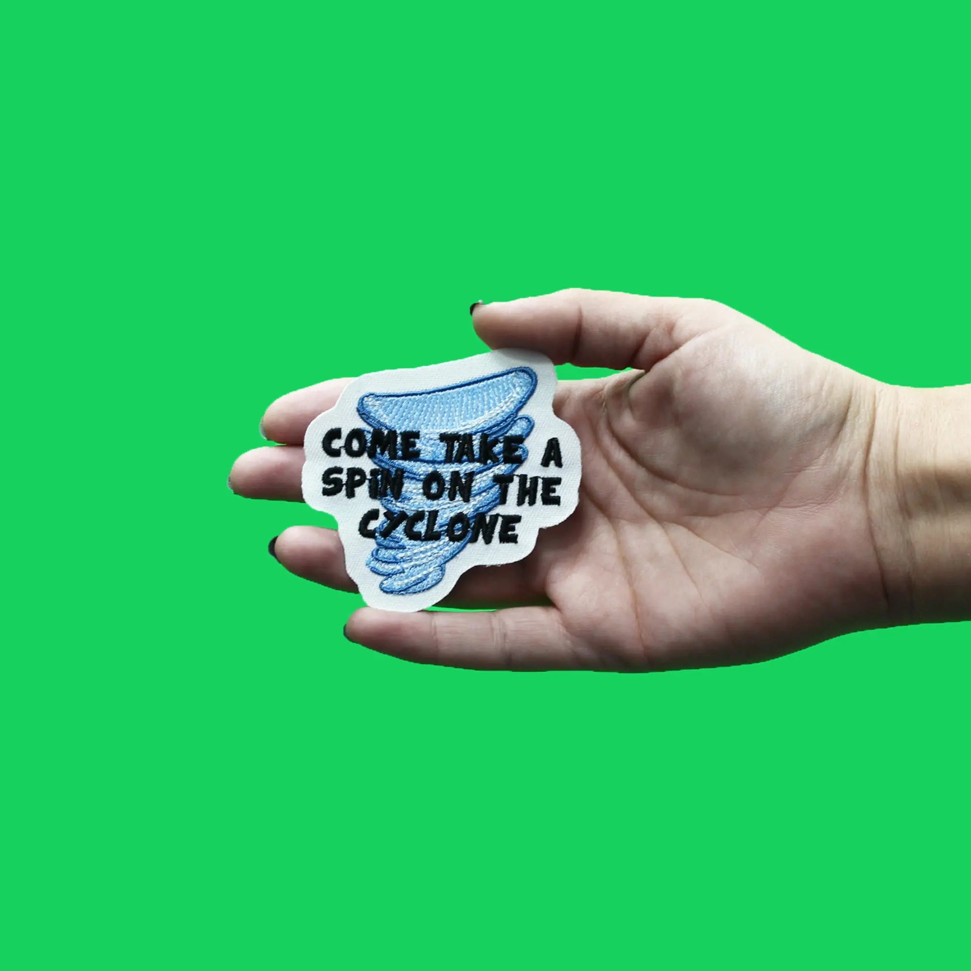 Come Take a Spin on the Cyclone Patch Funny Viral Meme Embroidered Iron On