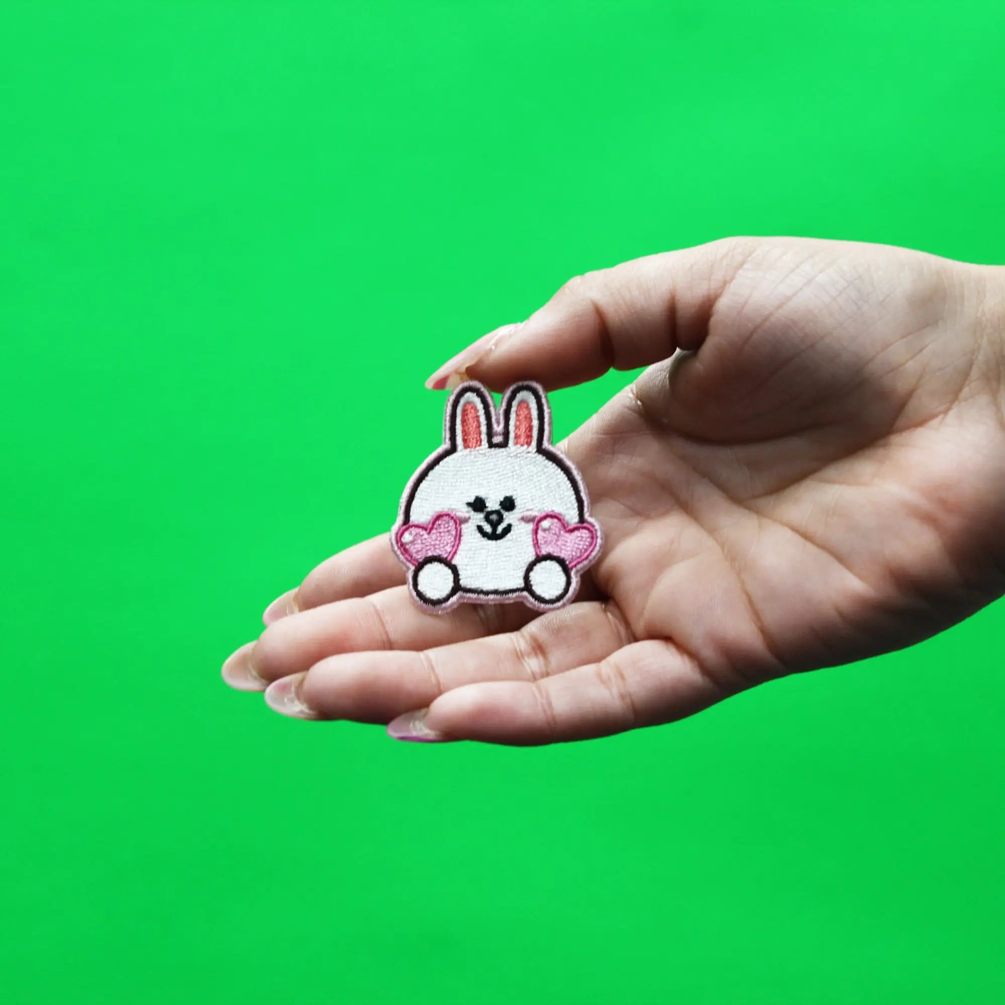 Line Friends Bunny Cony Patch Holding Hearts Embroidered Iron On