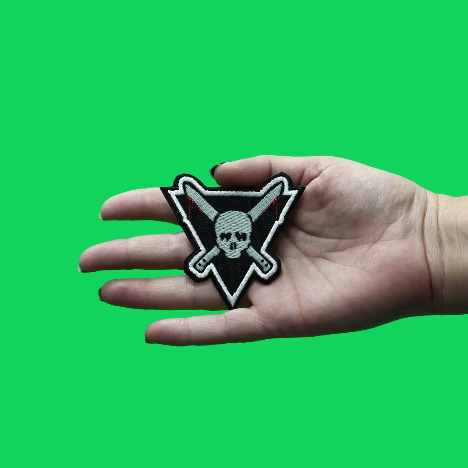 Crossed Bloody Blades Skull Patch EDM Artist Logo Glow In The Dark Embroidered Iron On
