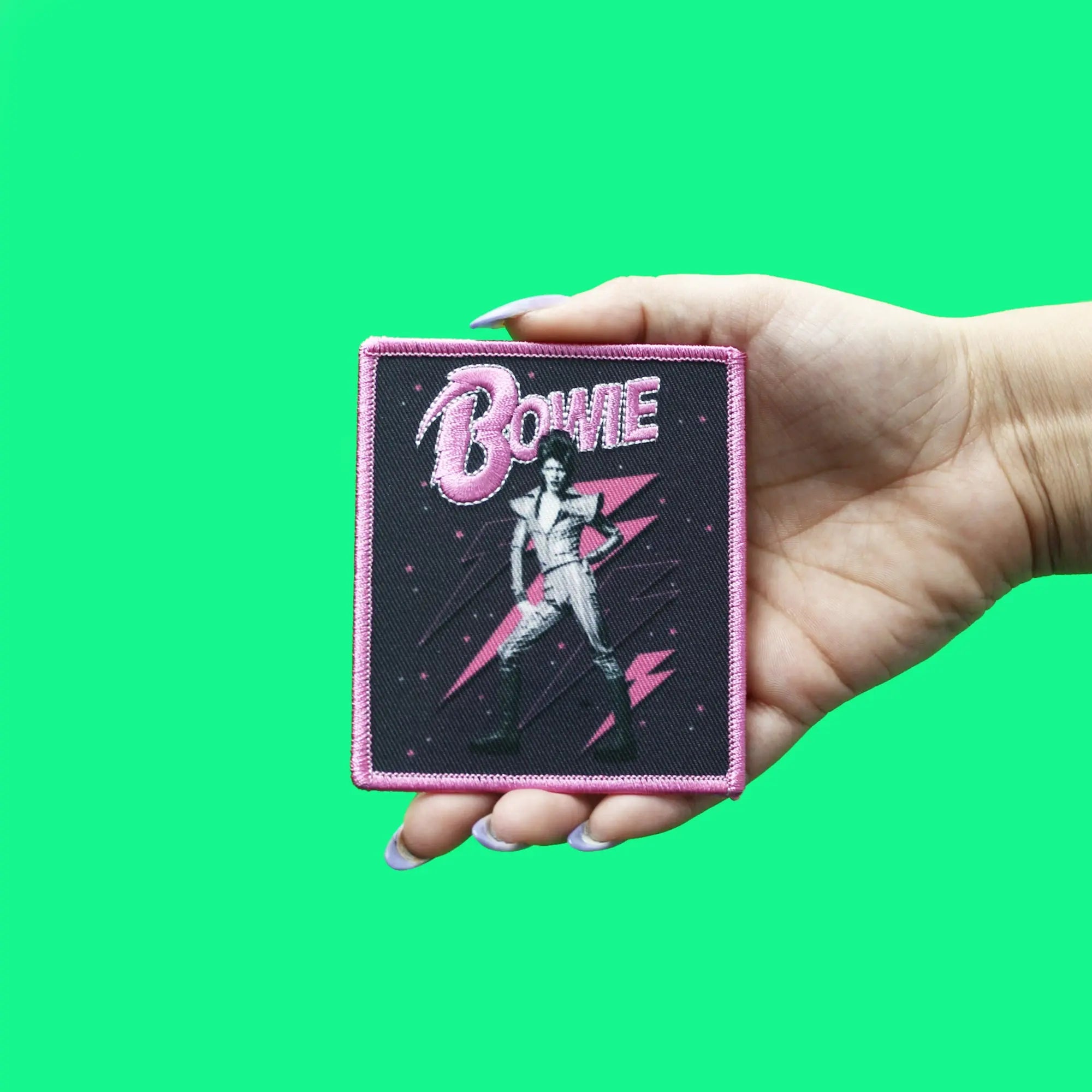 Official David Bowie Patch Pink Bolts Embroidered Iron On