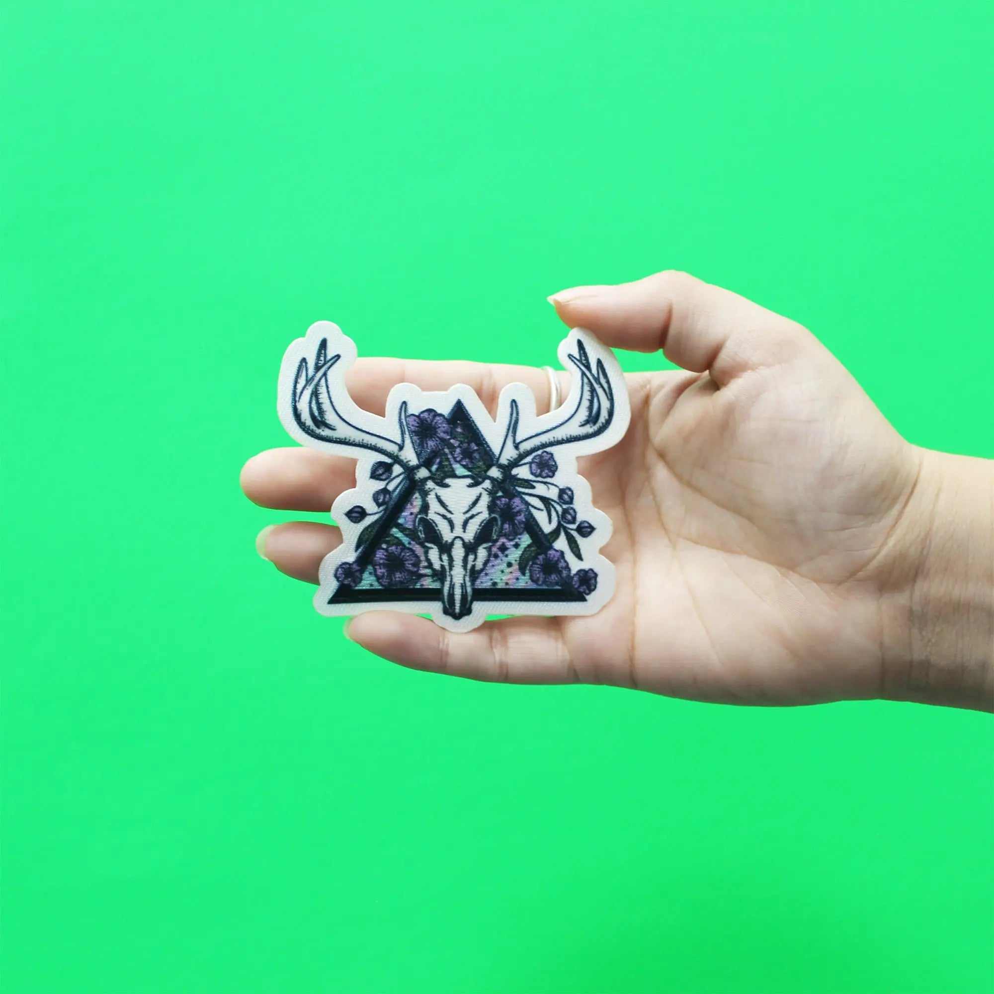Floral Deer Skull Triangle Patch EXCLUSIVE Embroidered Iron On