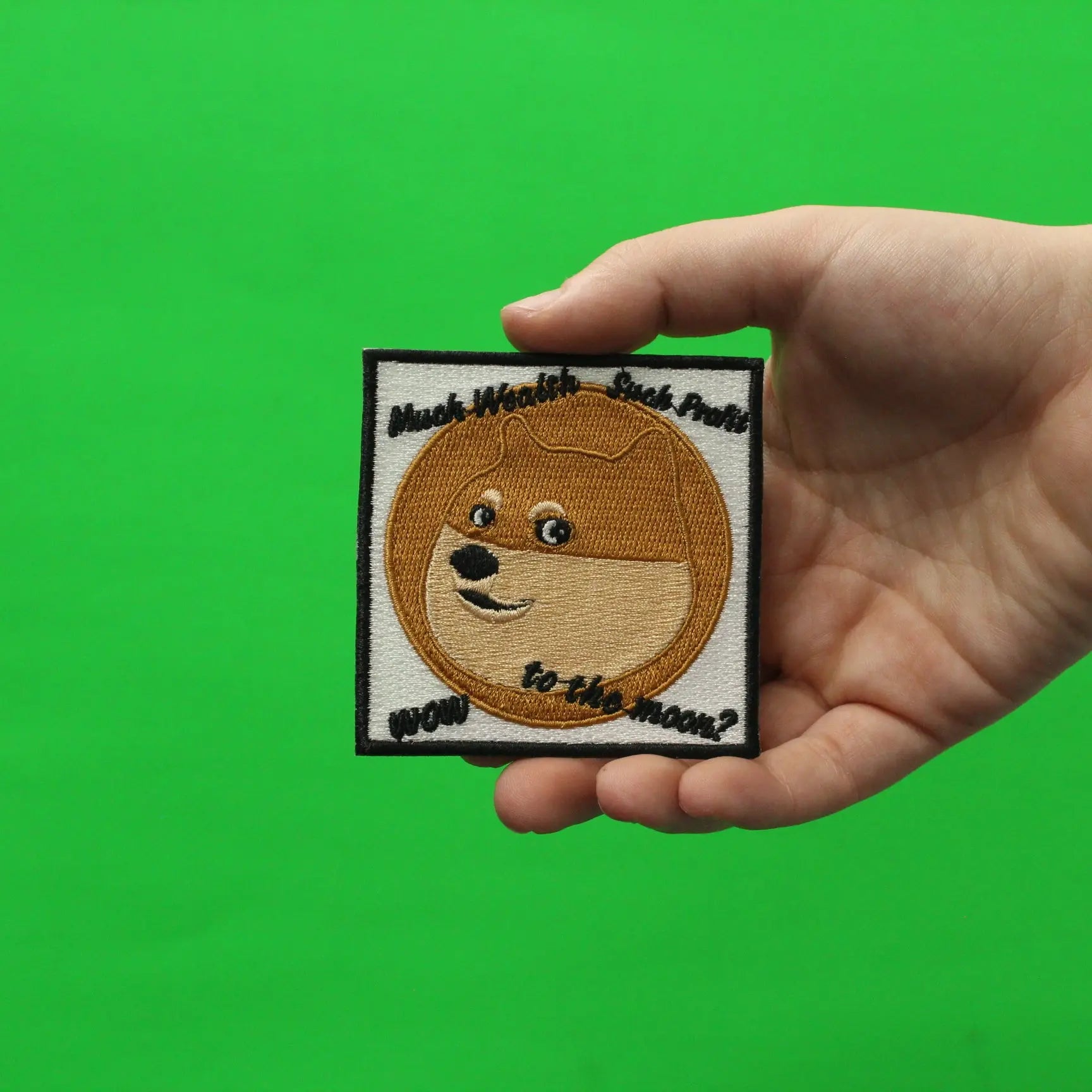 Dogecoin Wealth, Profit, To The Moon Square Embroidered Iron On Patch