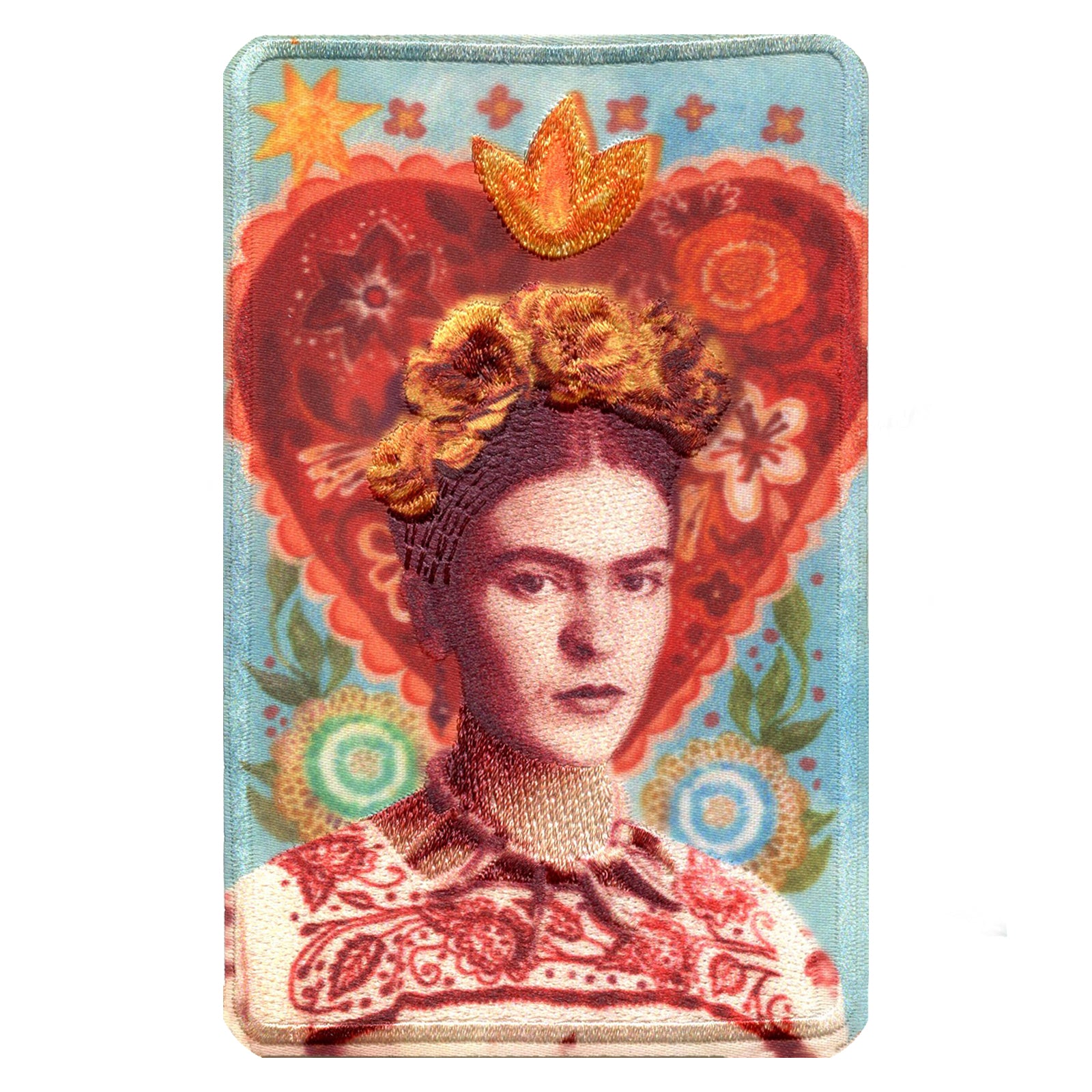 Frida Kahlo Floral Heart Portrait Sublimated Embroidered Iron On Patch