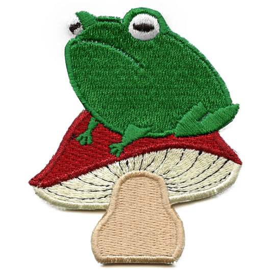 Frog on Mushroom Embroidered Iron On Patch