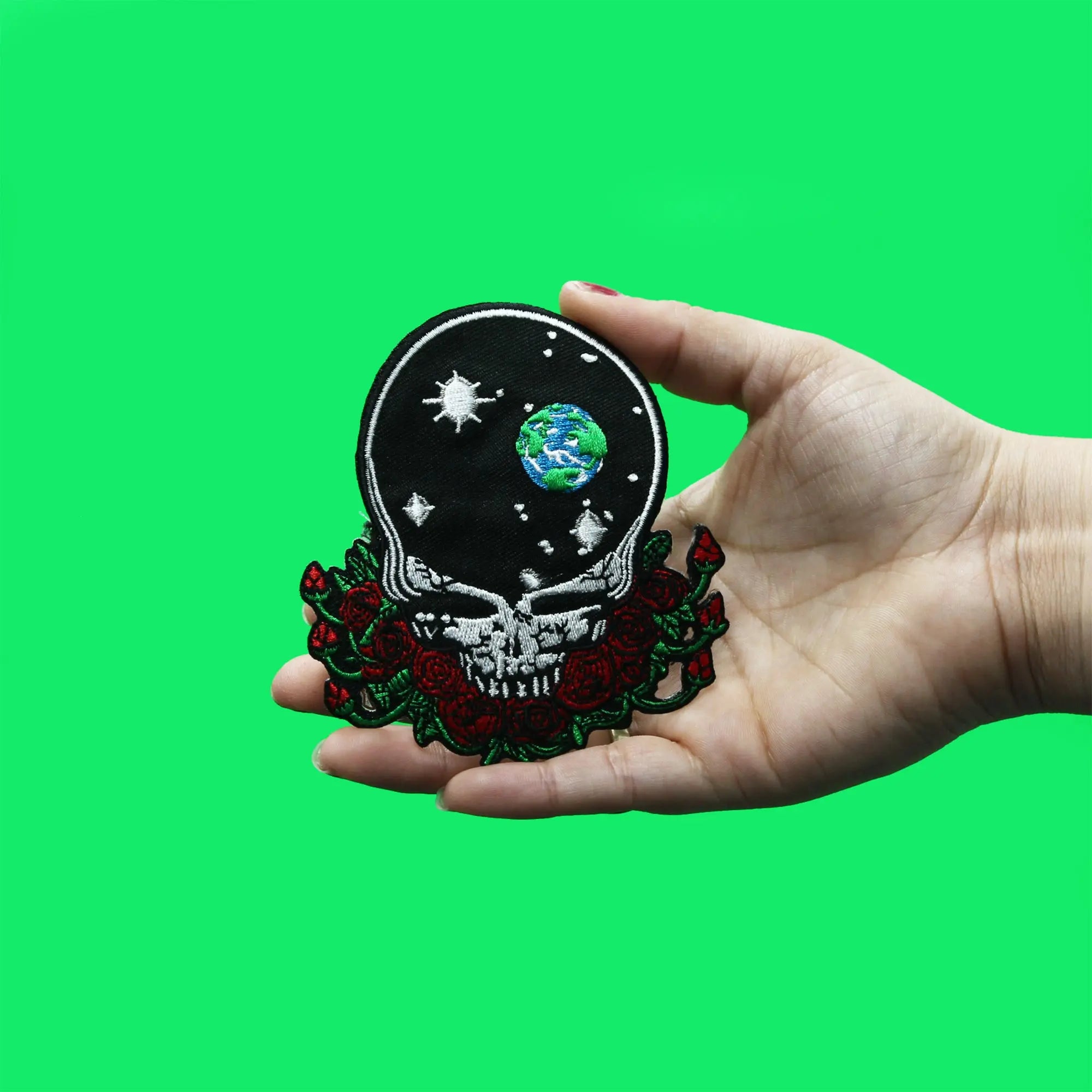 Grateful Dead Space Your Face Patch Skull Roses Embroidered Iron On