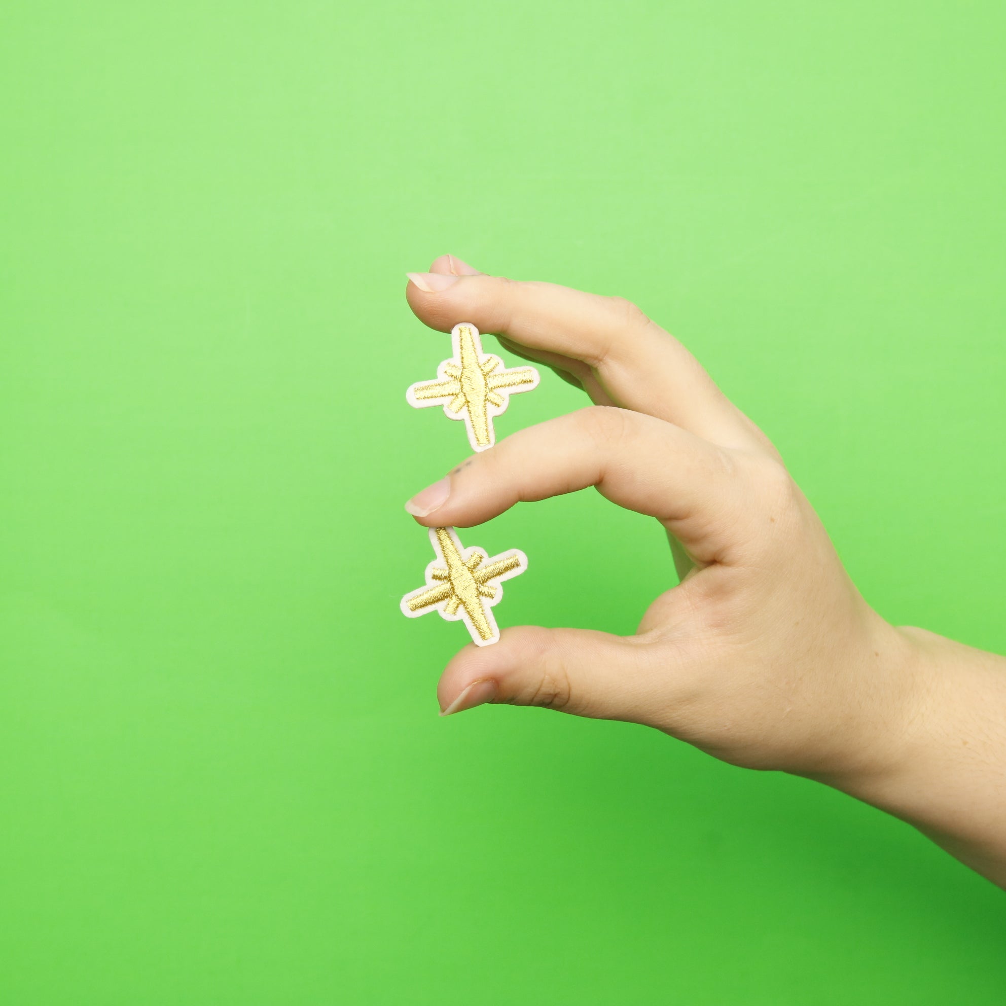 Small Twinkling Gold Stars Embroidered Iron On Patch (2 Pack)