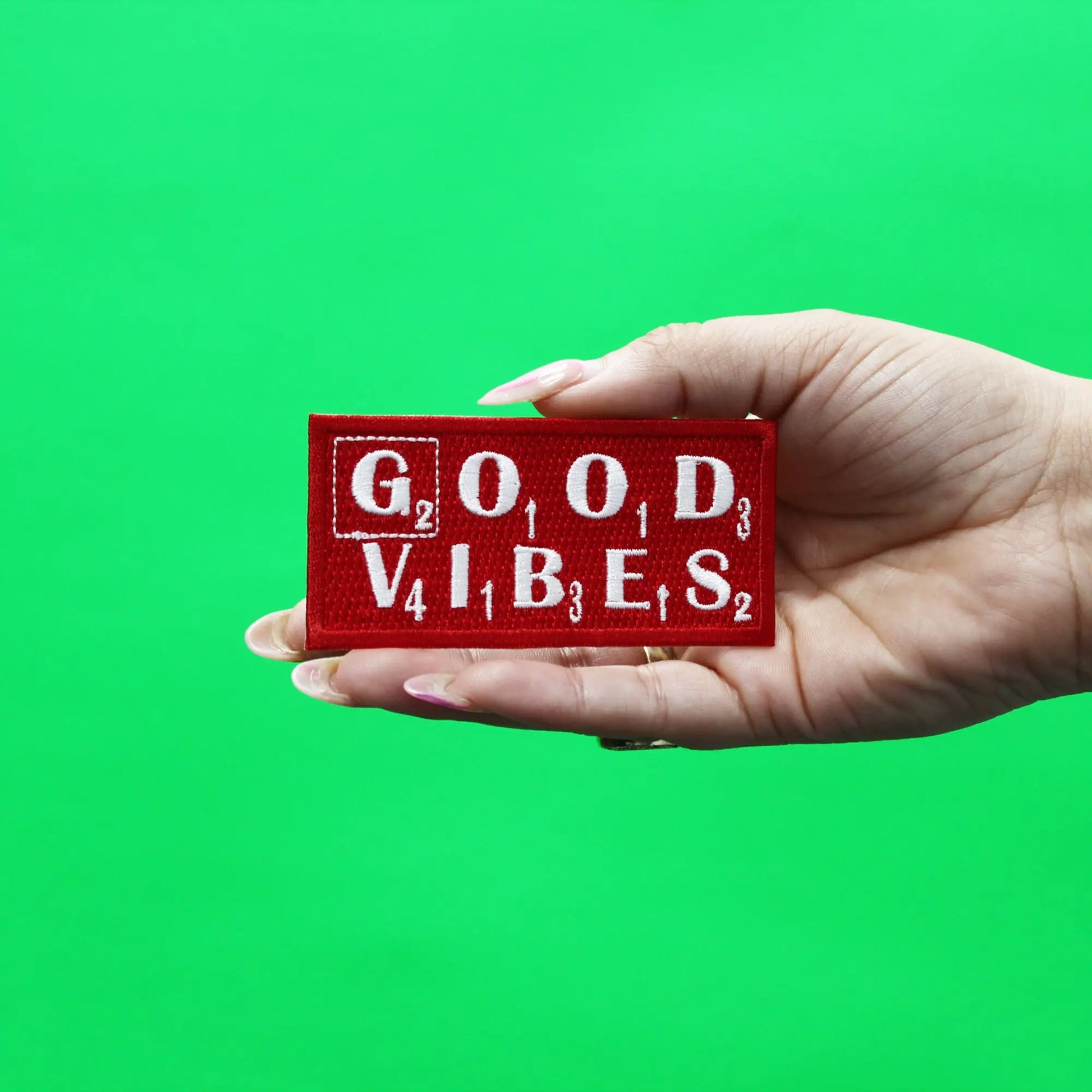 Red Good Vibes Box Iron On Patch