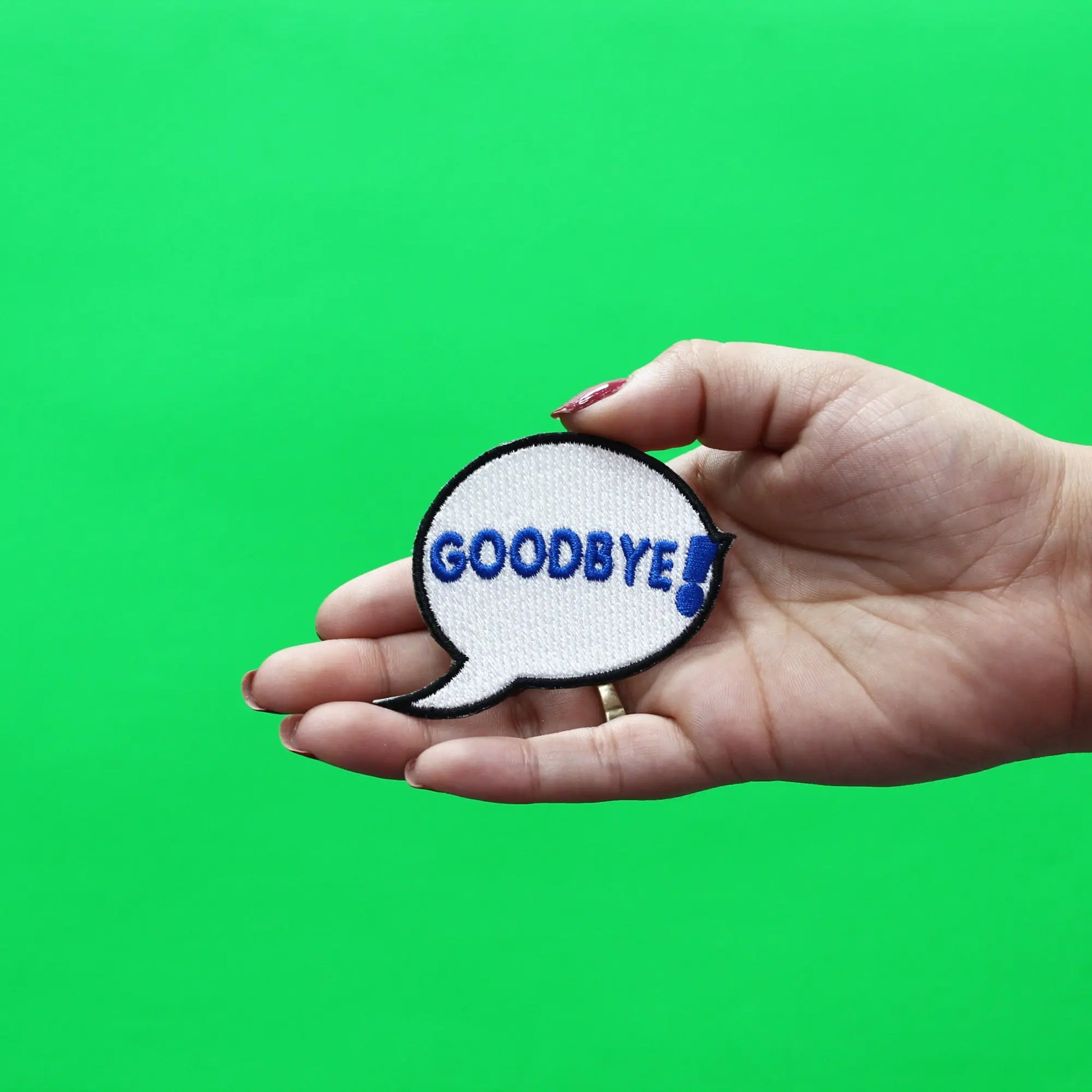 Goodbye Word Bubble Emoji Embroidered Iron On Patch