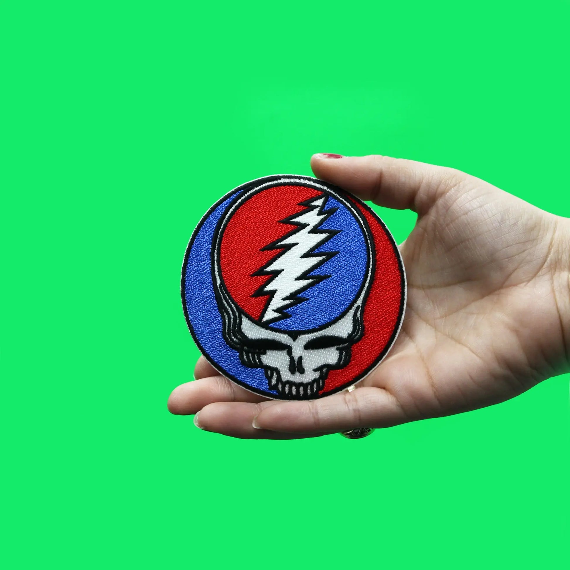 Grateful Dead Steal Your Face Patch Iconic Skull Round Embroidered Iron On - Medium