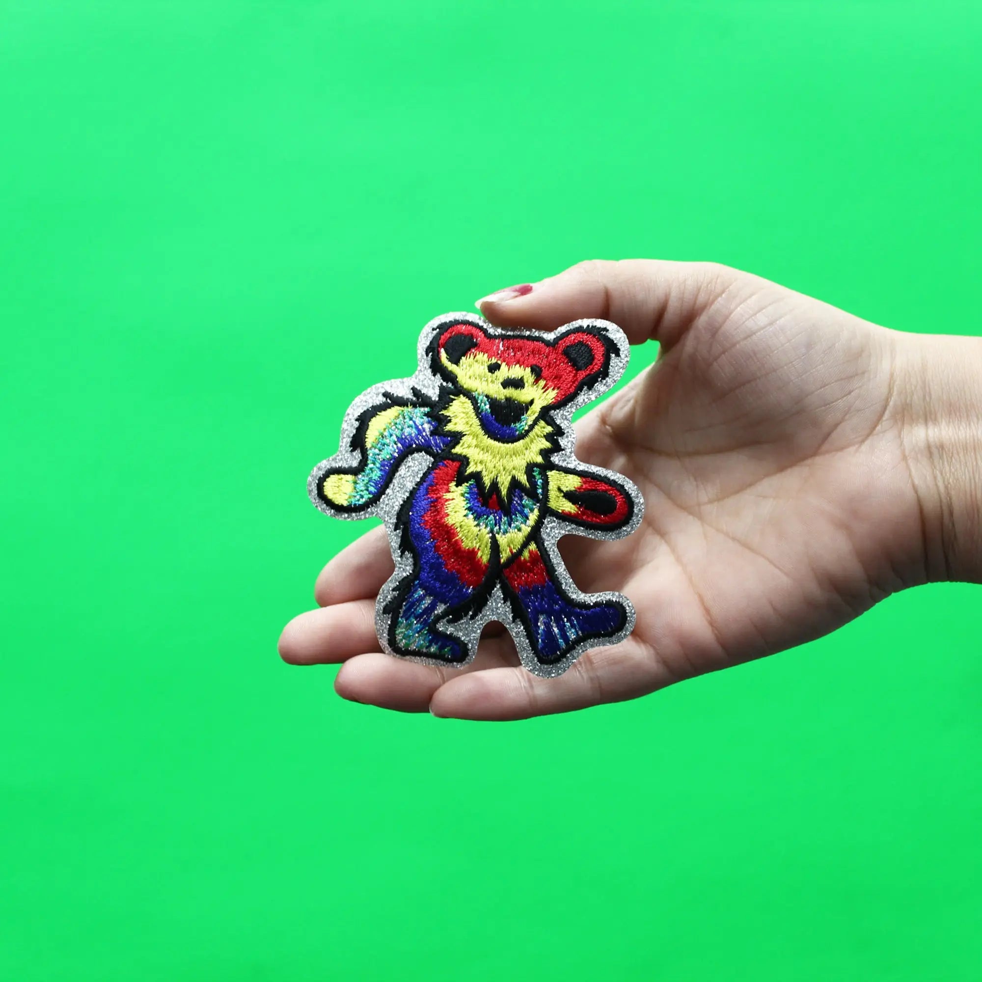 Grateful Dead Bears Patch Glitter Tie Dye Embroidered Iron On