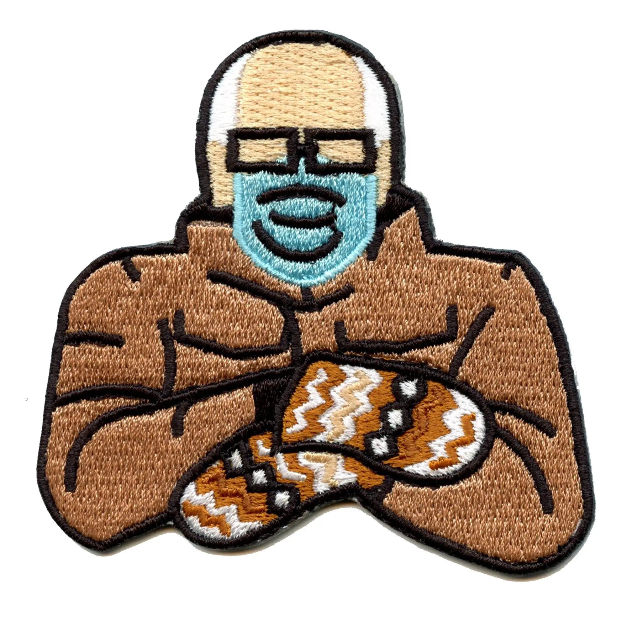 Grumpy Old Man Wearing Mittens Embroidered Iron On Patch