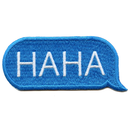 HAHA Blue Text Bubble Embroidered Iron On Patch