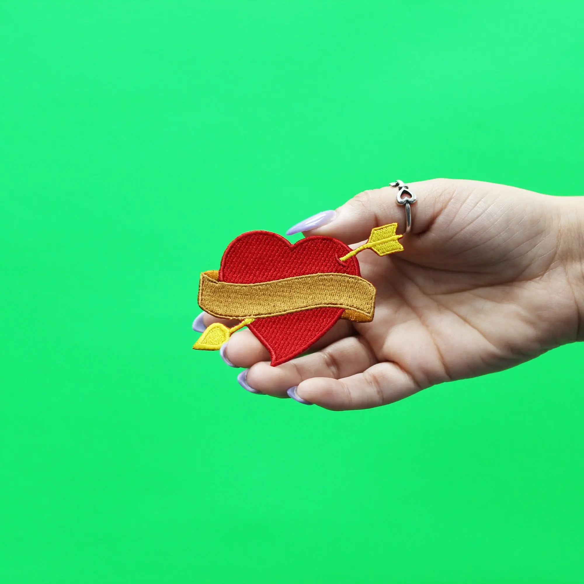 Heart with Ribbon & Arrow Patch Romantic Love Embroidered Iron On